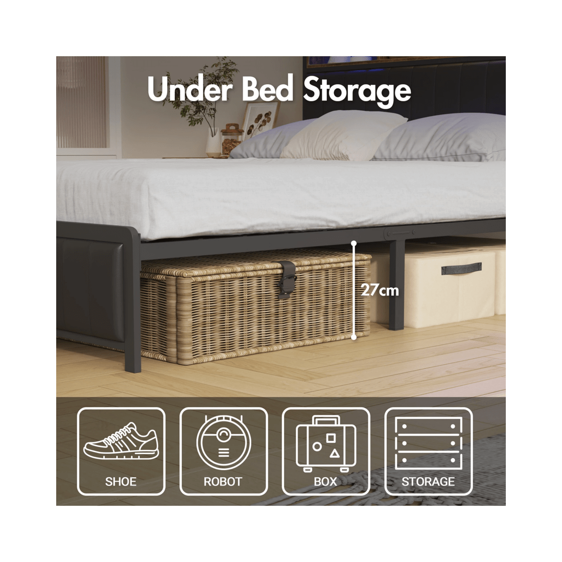 7 Advwin Double Bed Frame With Charging Station & Led Storage Bookcase, 7 of 8