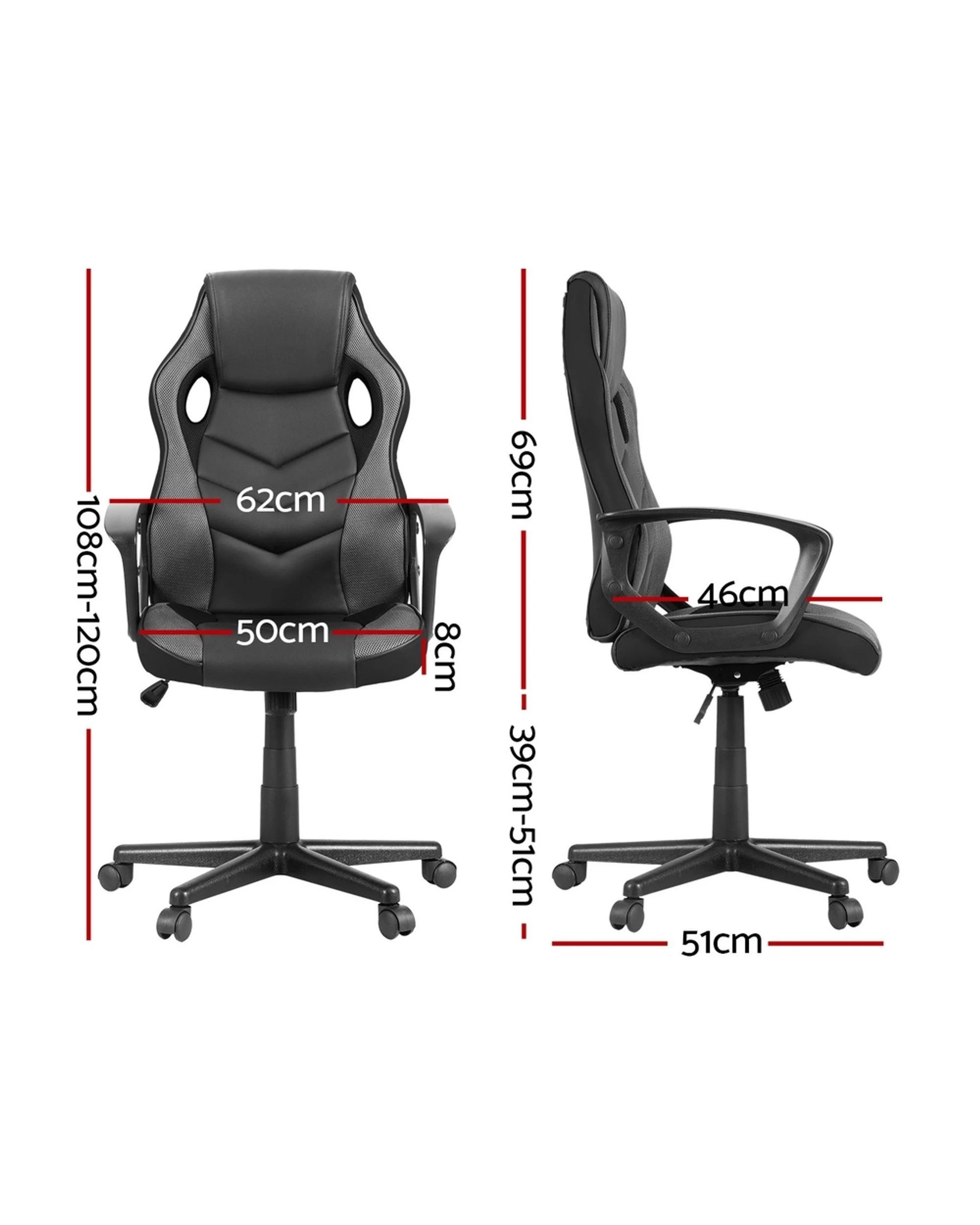2 Artiss Gaming Office Chair Computer Chairs - Grey, 2 of 6