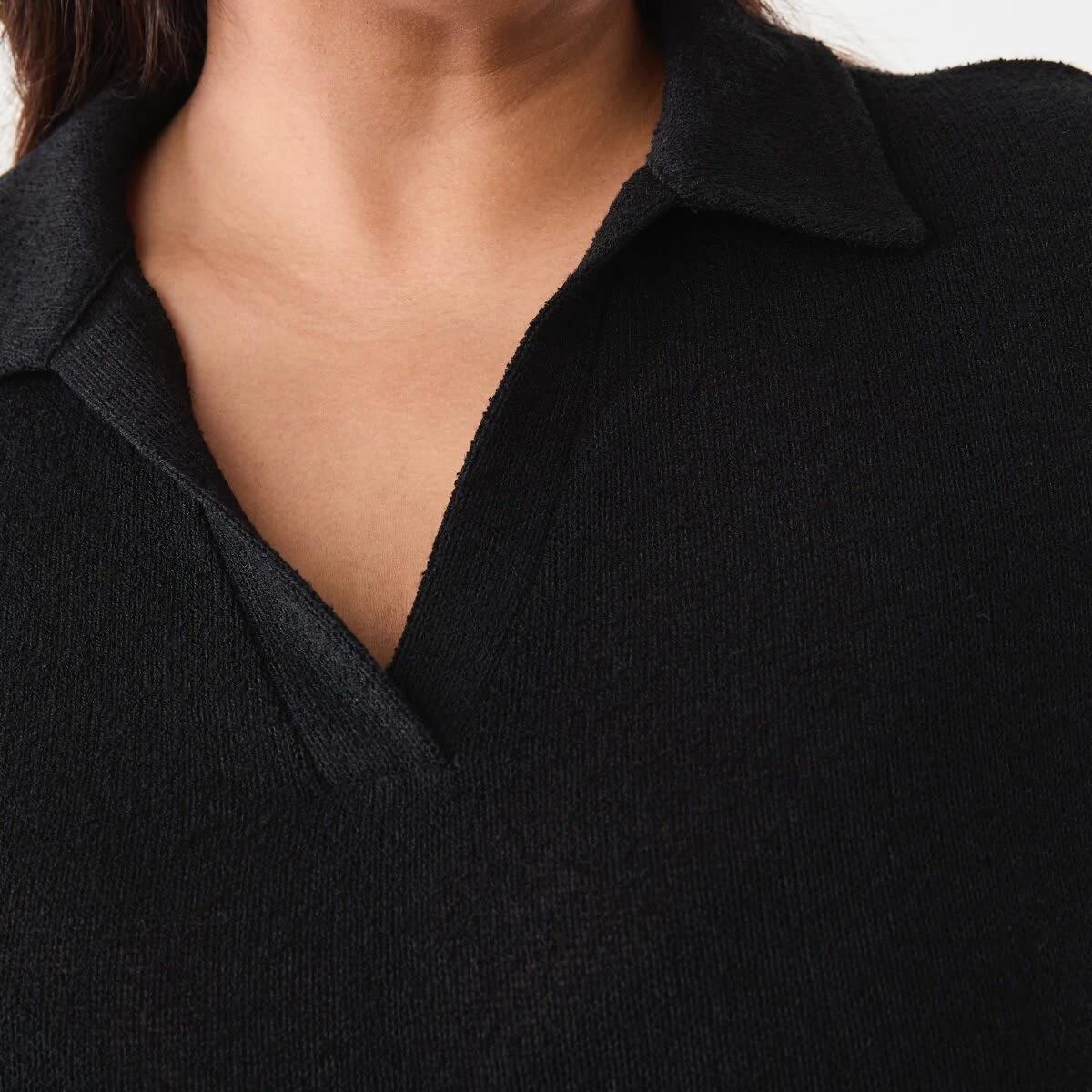 5 Curve Short Sleeve Textured Knit Polo Top Black, 5 of 5