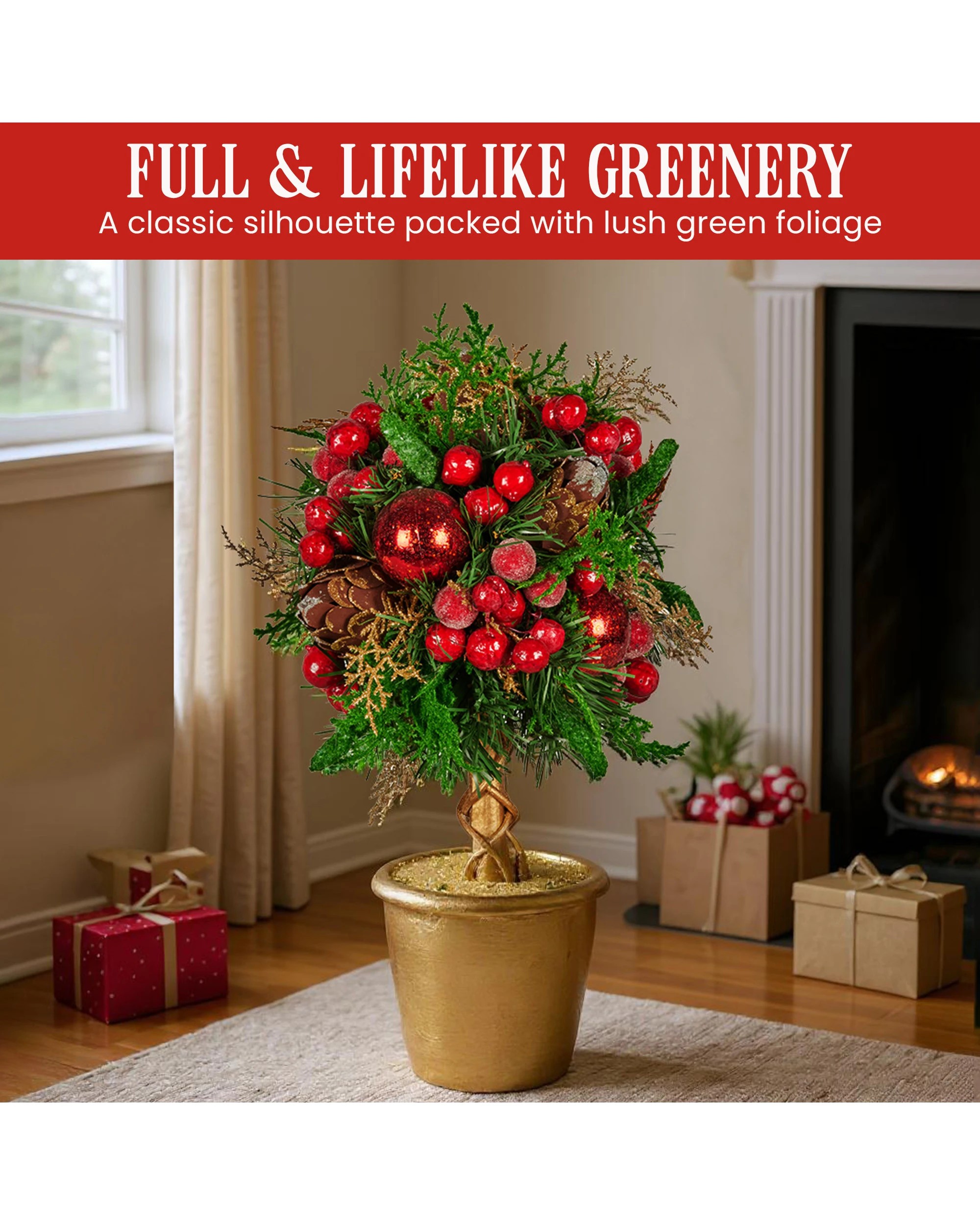 7 Christabelle 36cm Christmas Tabletop Topiary With Berries Baubles And Pine Cones, 7 of 10