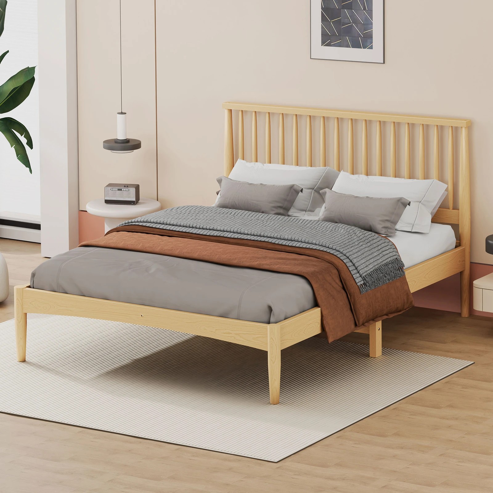 6 Alfordson Bed Frame Wooden Queen Size Timber Base Foundation Caelus - Natural, 6 of 10