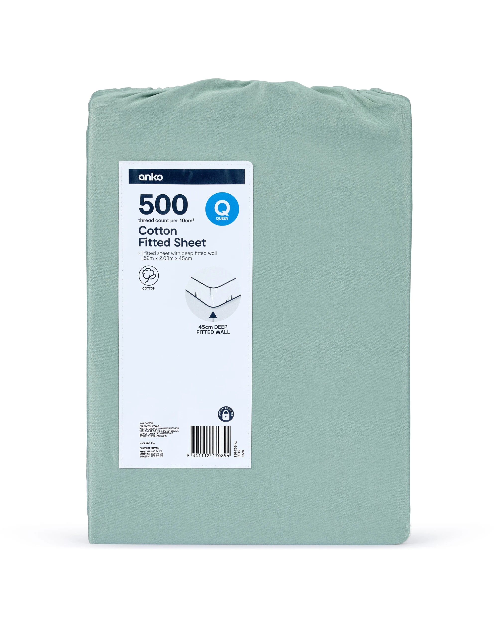 6 500 Thread Count Cotton Fitted Sheet - Queen Bed, Sage, 6 of 6