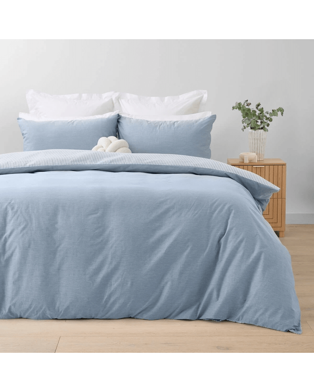 Chambray Cotton Rich Reversible Quilt Cover Set - Queen Bed, 