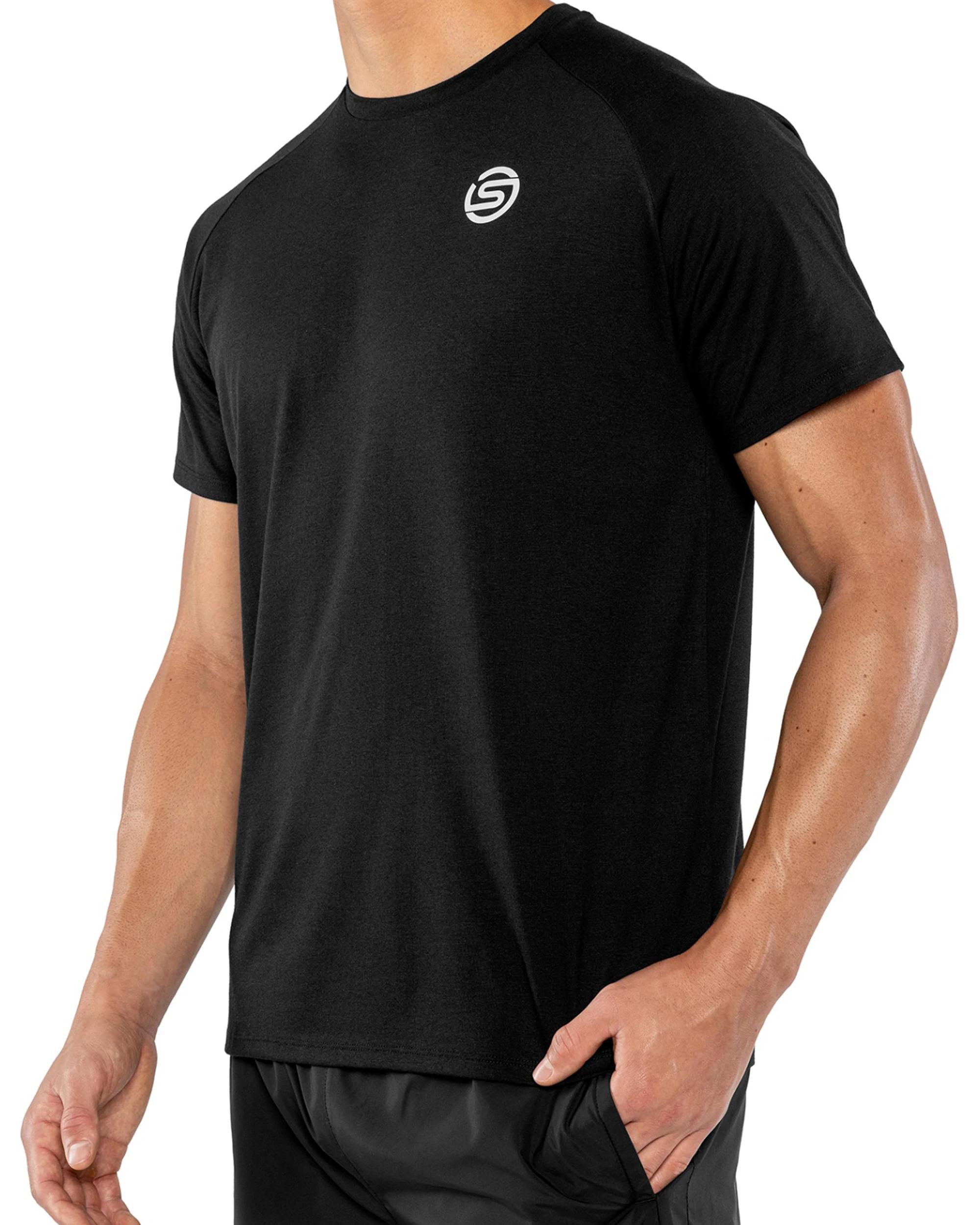 3 SKINS Activewear Mens Raglan Sleeves Polyester Tee Lightweight BLACK, 3 of 4