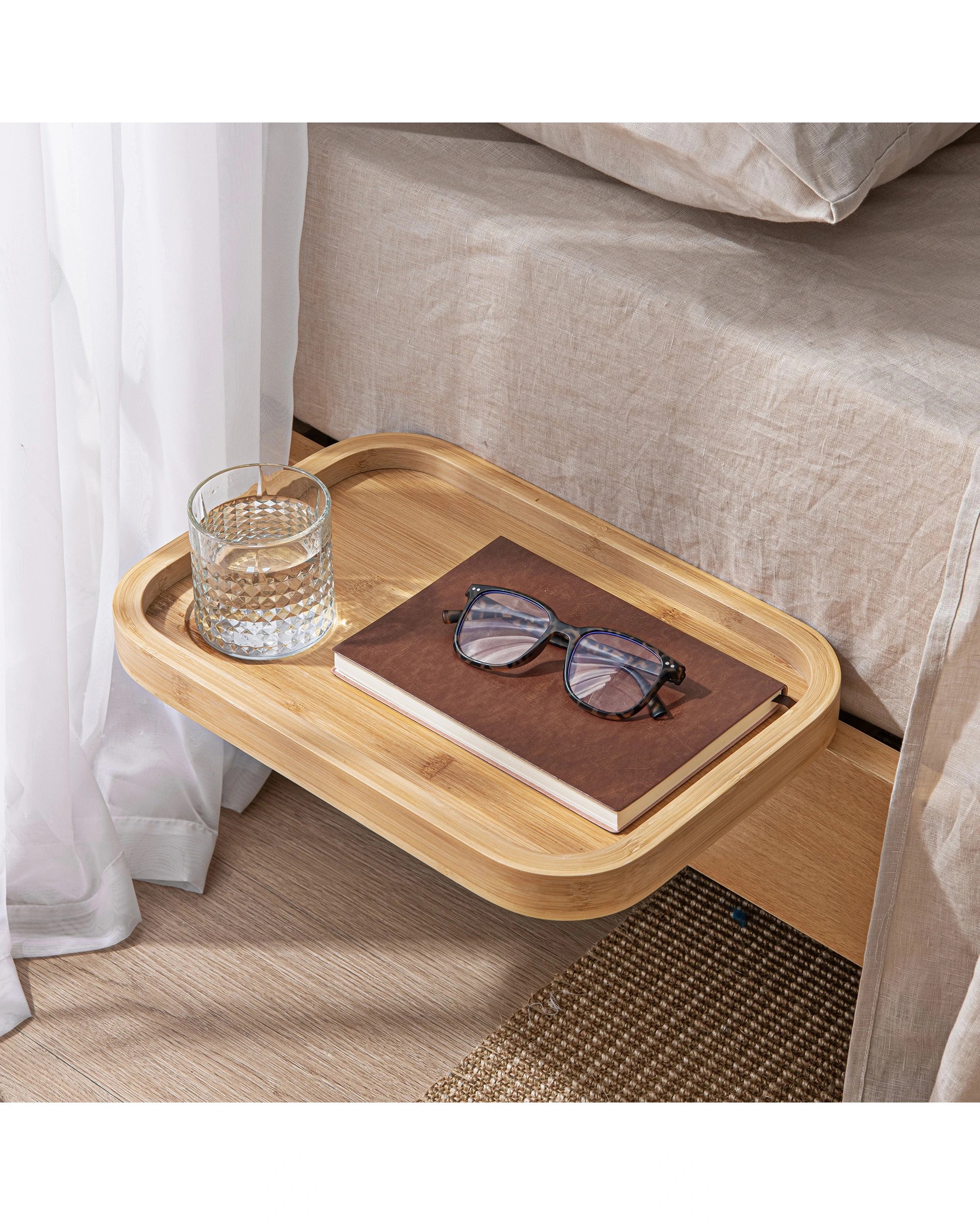 1 Sherwood Japandi Bamboo Floating Bedside Table - Natural, 1 of 10