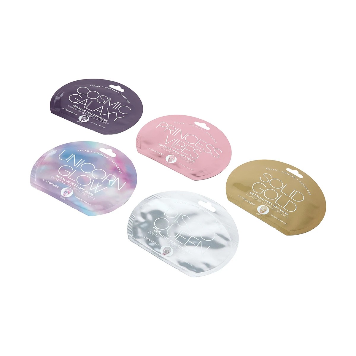 2 5 Pack Metallic Moments Peel Off Face Masks, 2 of 5