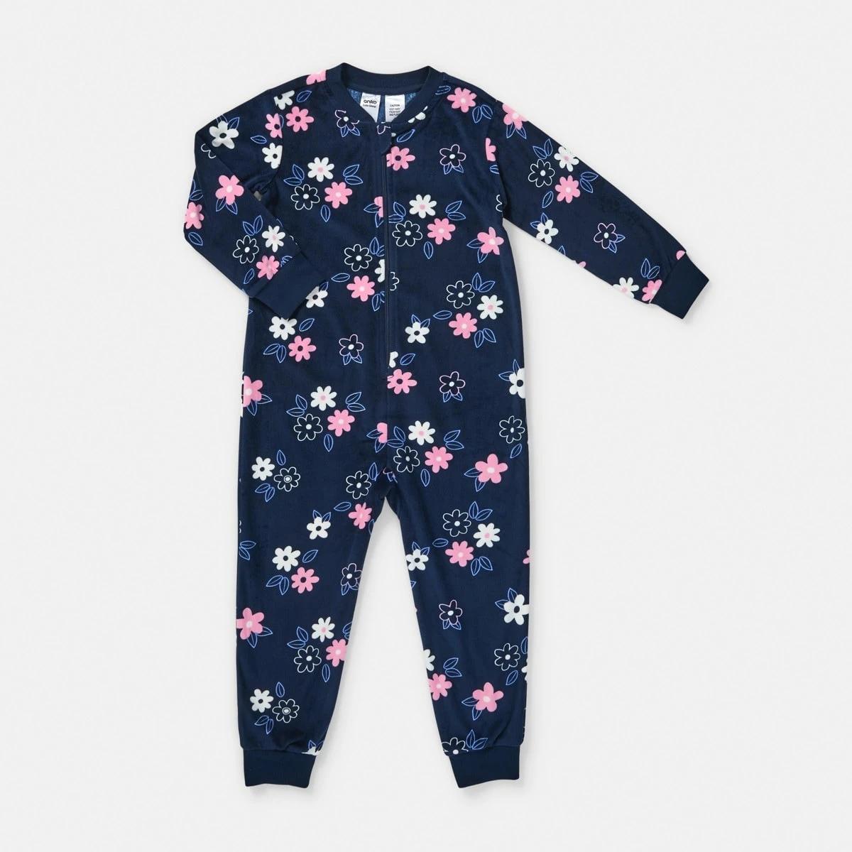 6 Fleece All-In-One Sleepsuit Nvy Flwr, 6 of 9