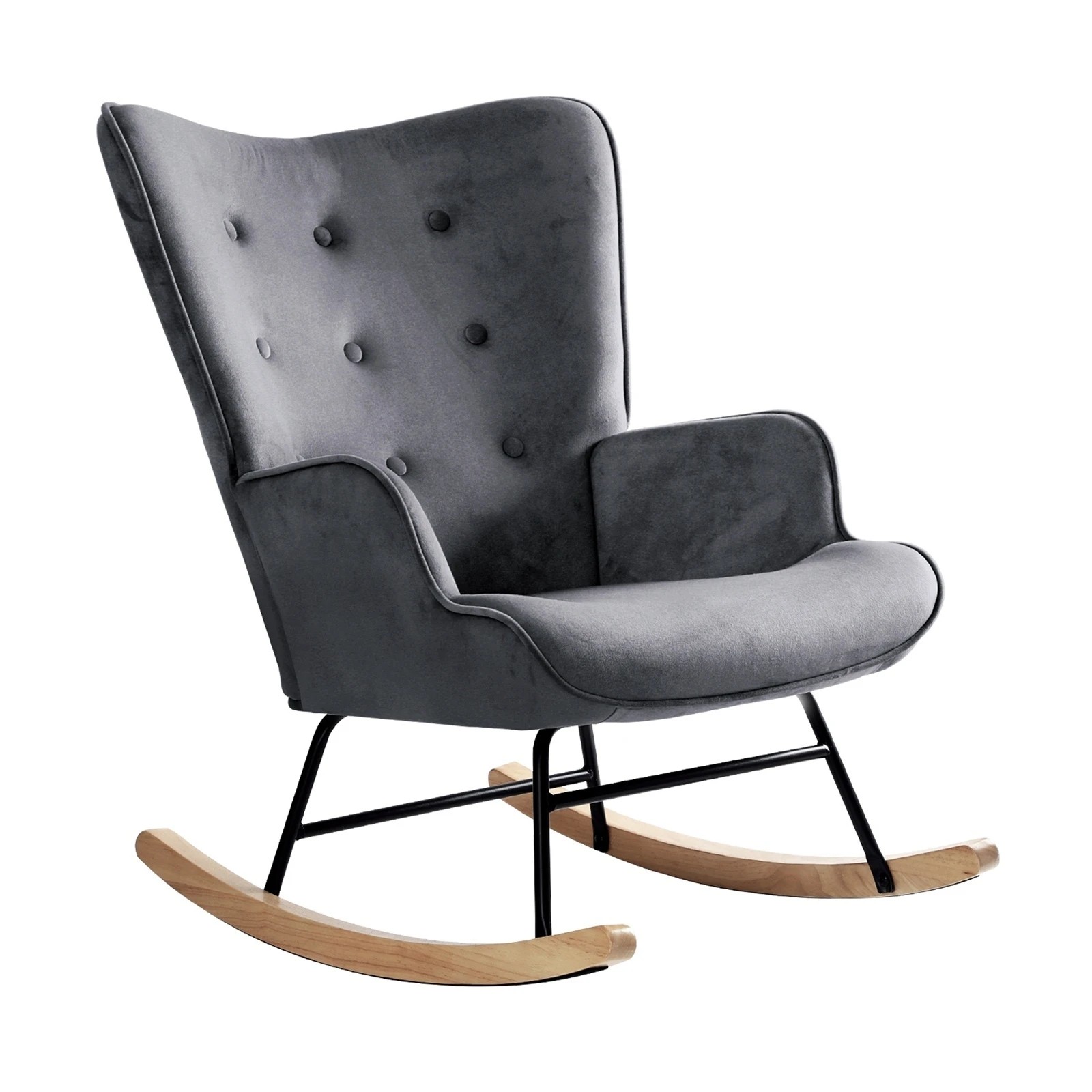 7 Oikiture Rocking Chair Nursing Armchair Velvet Accent Chairs Upholstered
 - Grey, 7 of 10