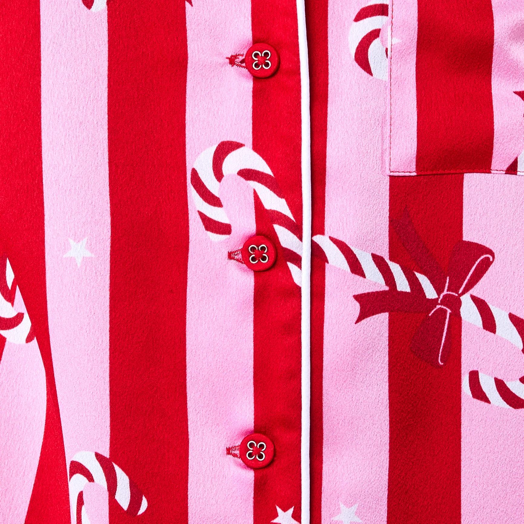 6 Christmas Family Matching Satin Pyjama Set RED CANDY STRIPES, 6 of 9