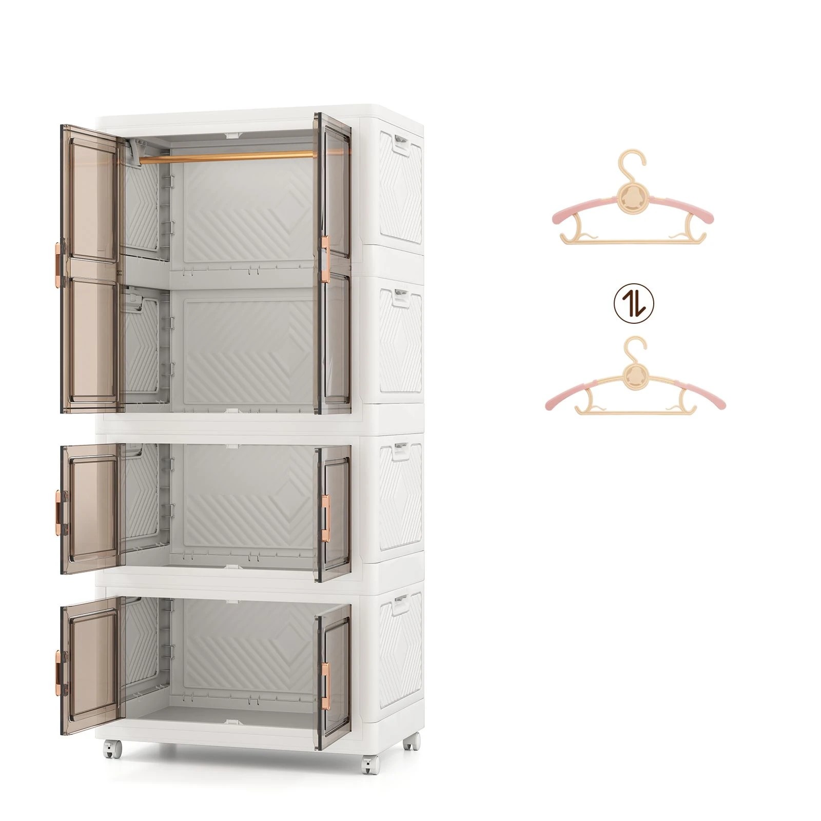 1 Costway 420L Storage Bins Plastic Wardrobe Closet w/Wheels Collapsible Storage Container - White, 1 of 5