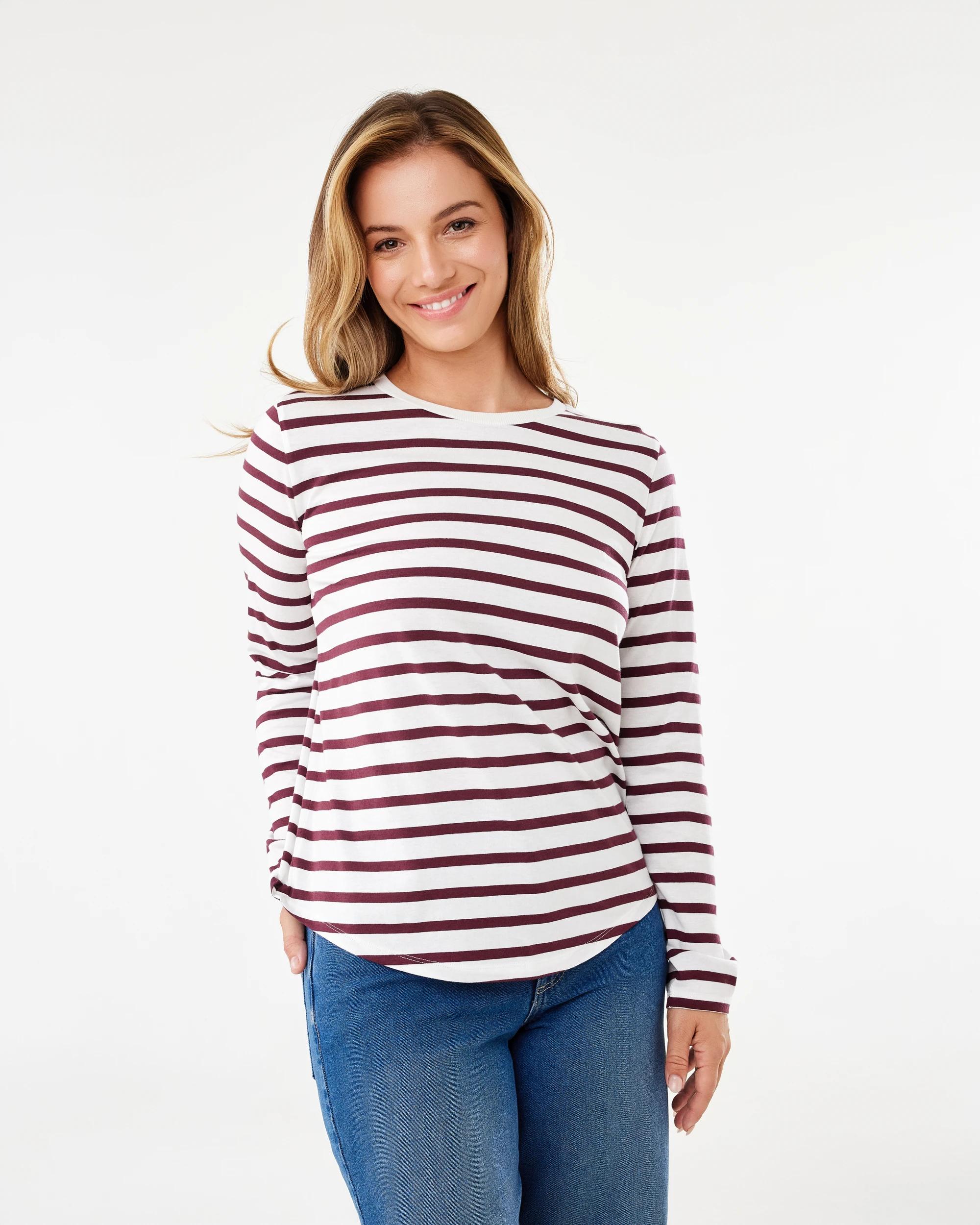 1 Long Sleeve Cotton Modal Print T-shirt Port Strp, 1 of 6