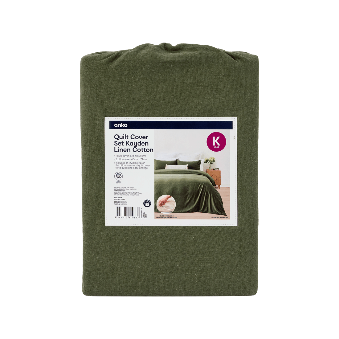 4 Kayden Linen Cotton Quilt Cover Set - King Bed, Forest, 4 of 4