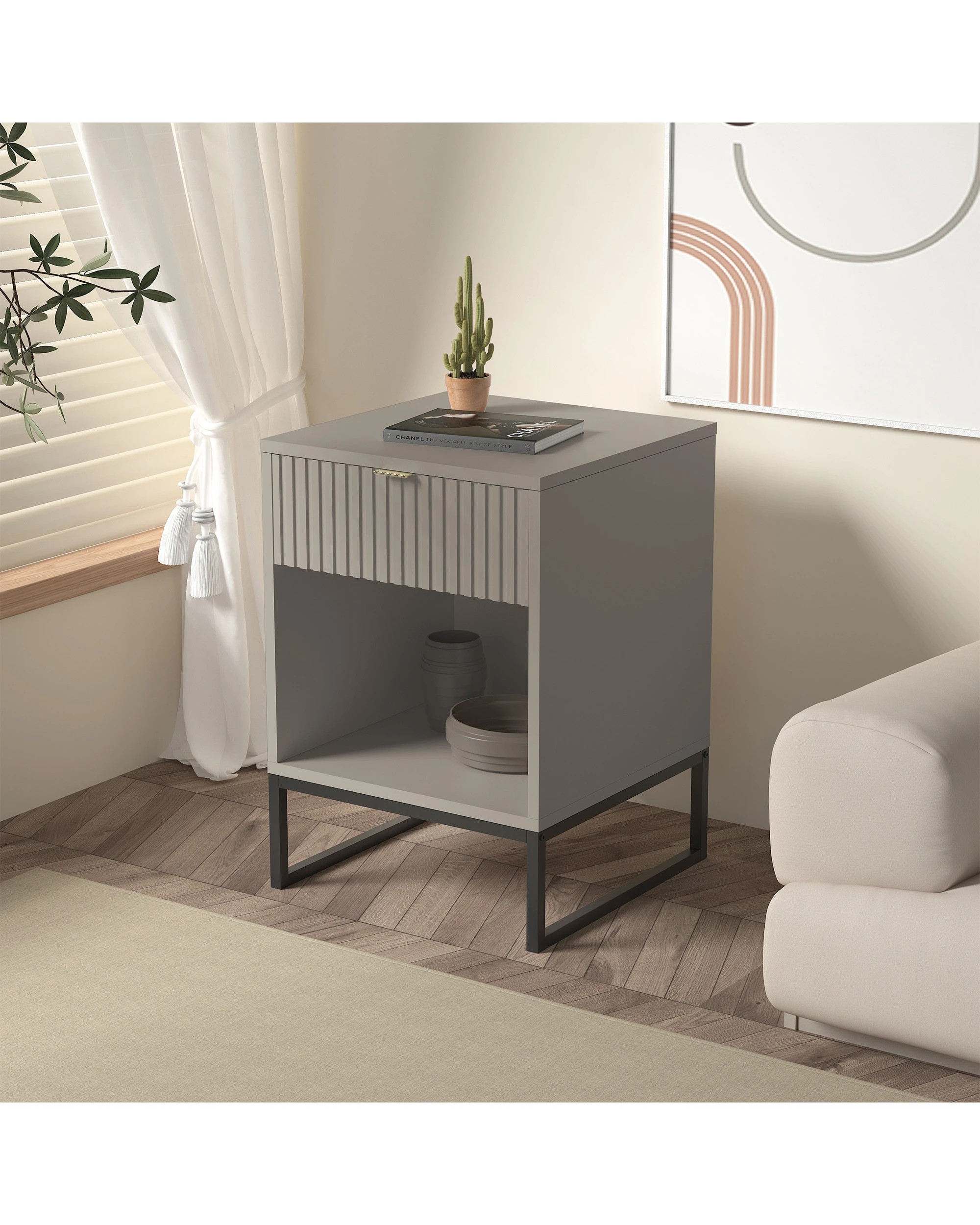 7 Sarantino Elton Fluted Bedside Table - Grey, 7 of 8