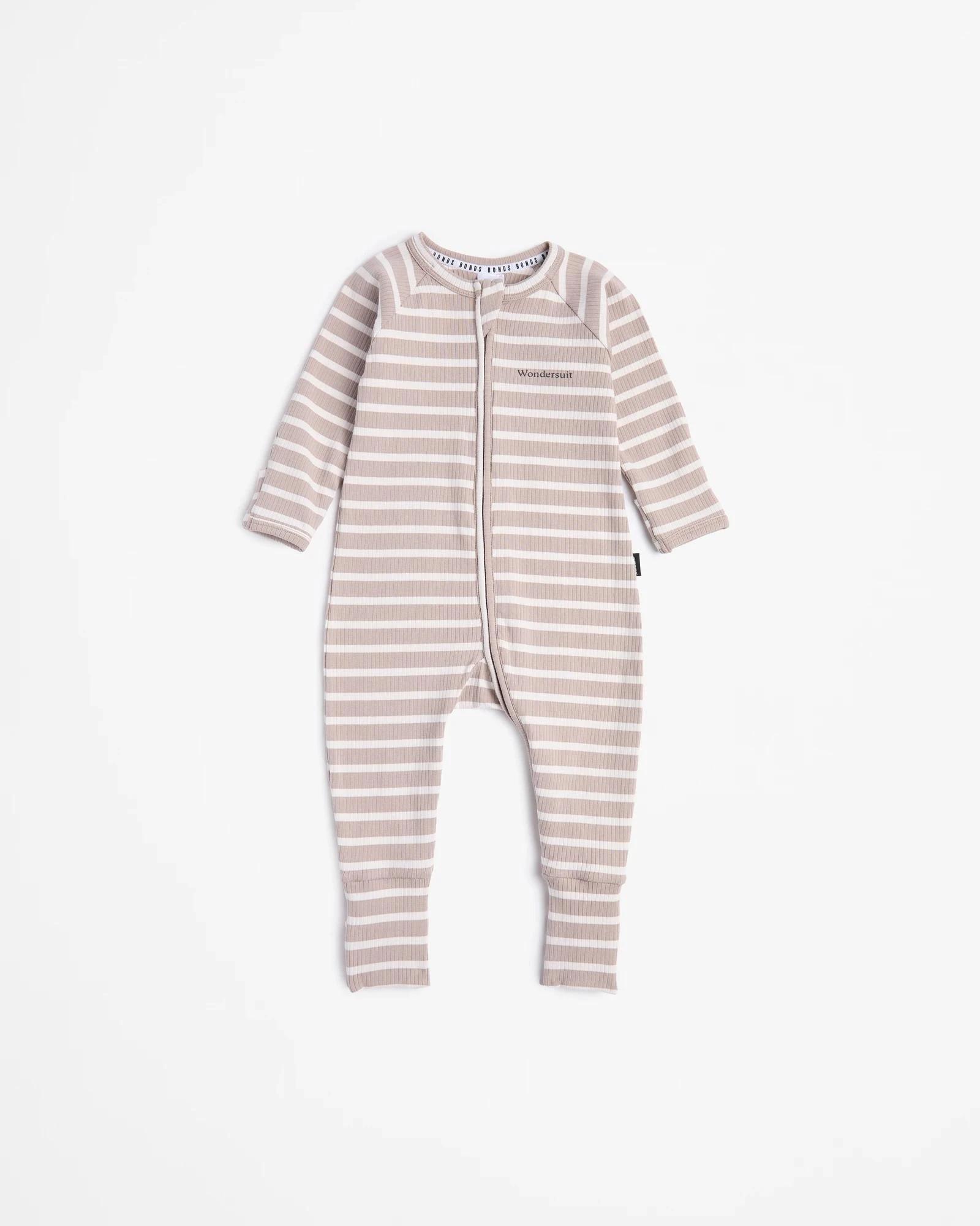 1 Bonds Baby Stripe Zip Wondersuit Coverall NEUTRAL/WHITE STRIPE, 1 of 4