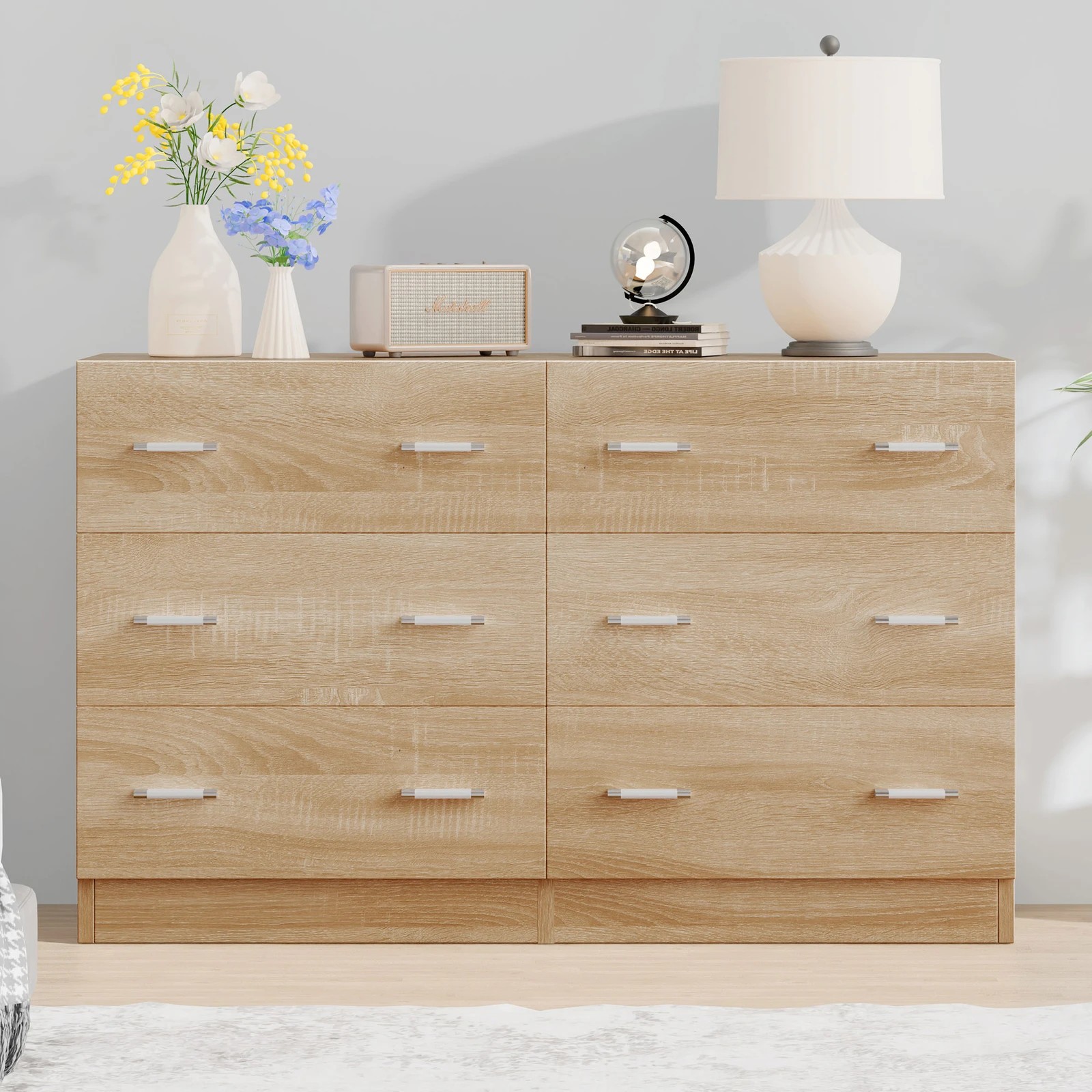 10 Alfordson 6 Chest of Drawers Hamptons Storage Dresser - Oak, 10 of 10