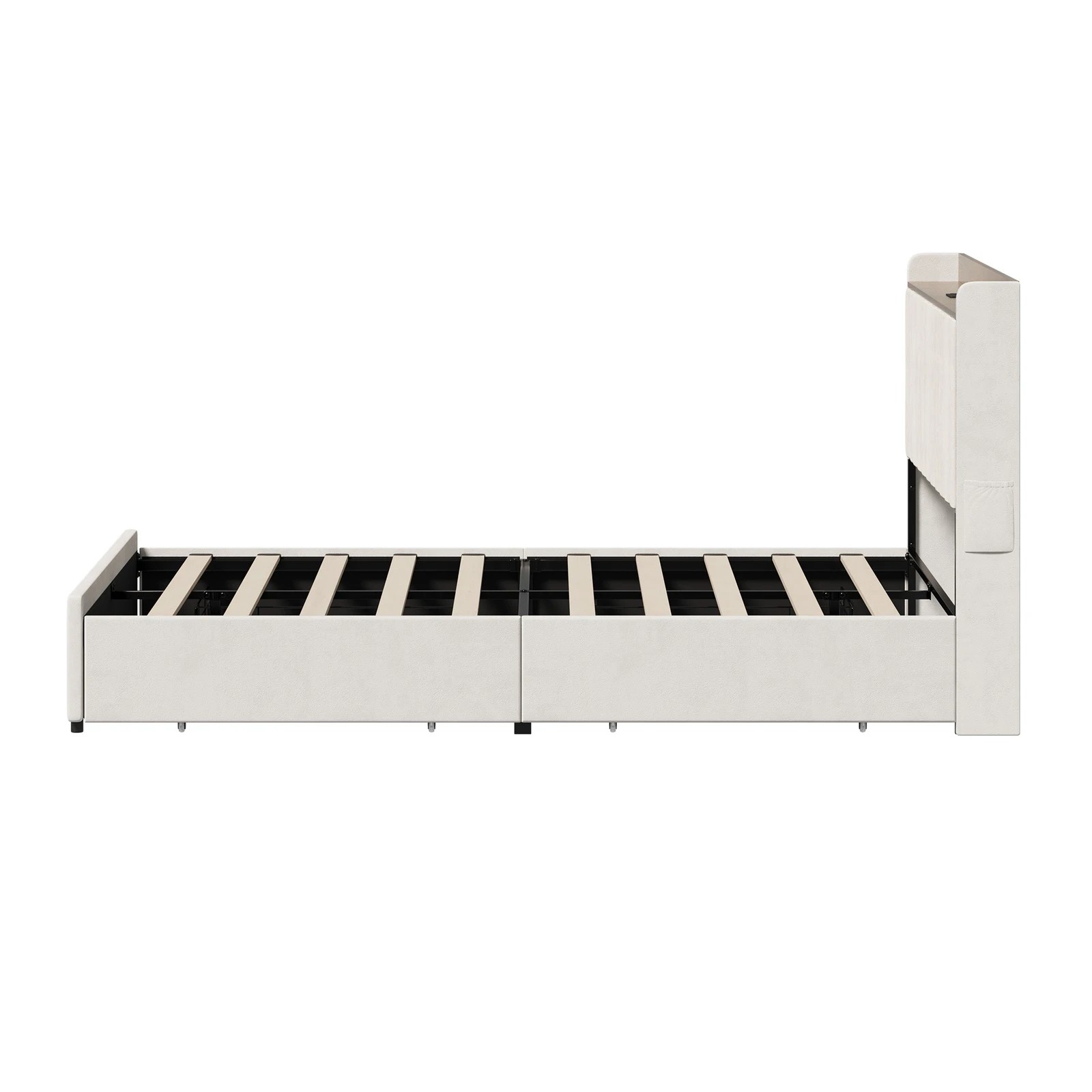 7 Oikiture Bed Frame Double Size with 4 Drawers Charging Station USB Ports - Beige, 7 of 7