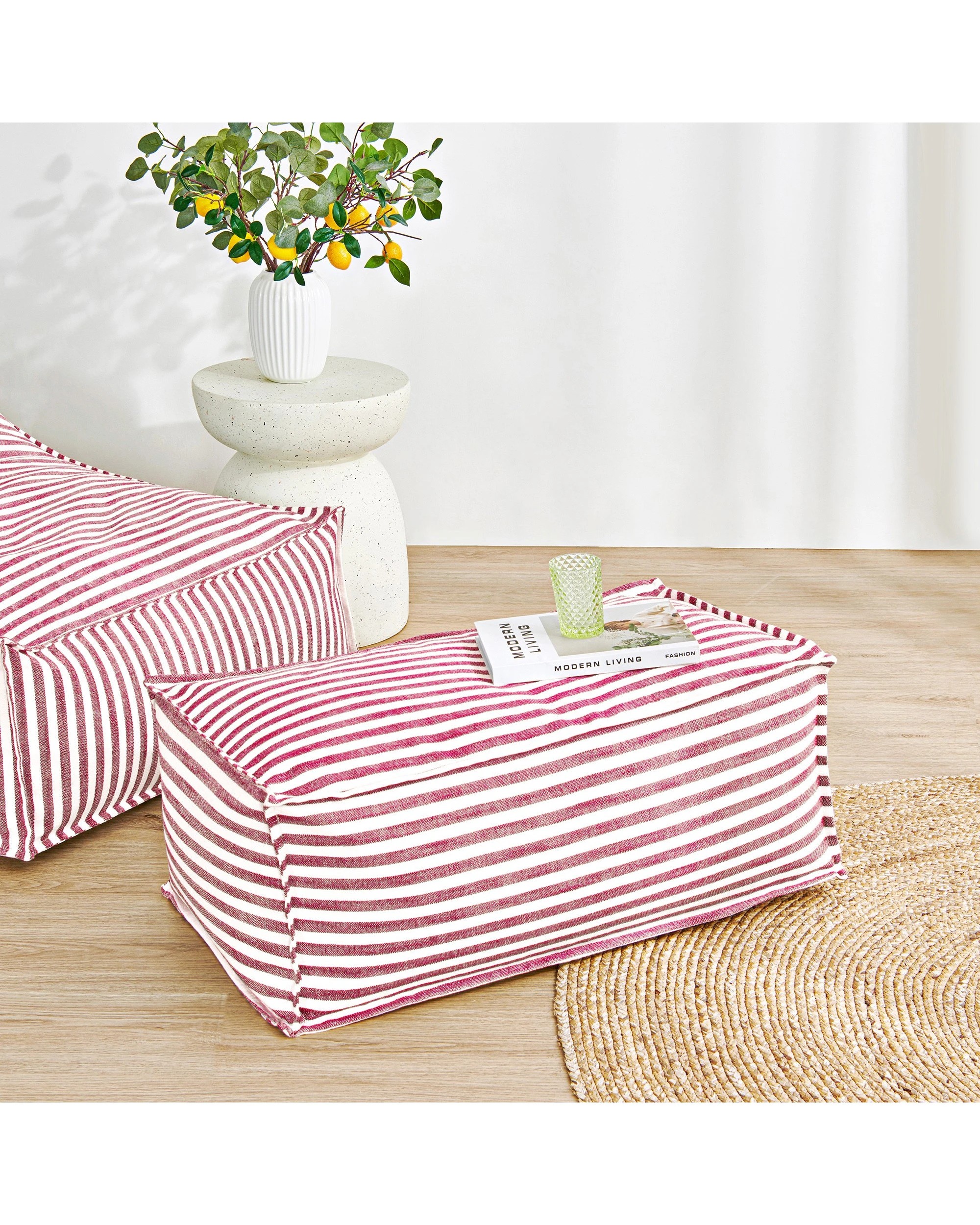 2 Cadence & Co. Oscar Faux Linen Ottoman Bean Bag Cover - Red, 2 of 6