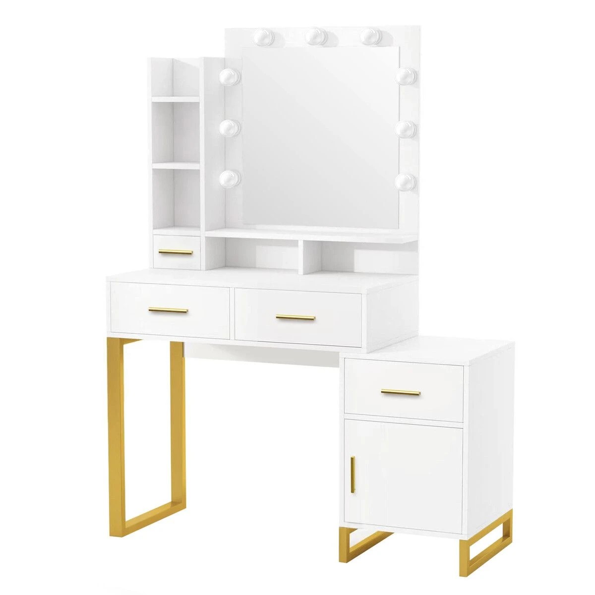 1 LUXSUITE Hollywood Mirror Makeup Table with 9 LED Lights 4 Drawers, 1 of 4