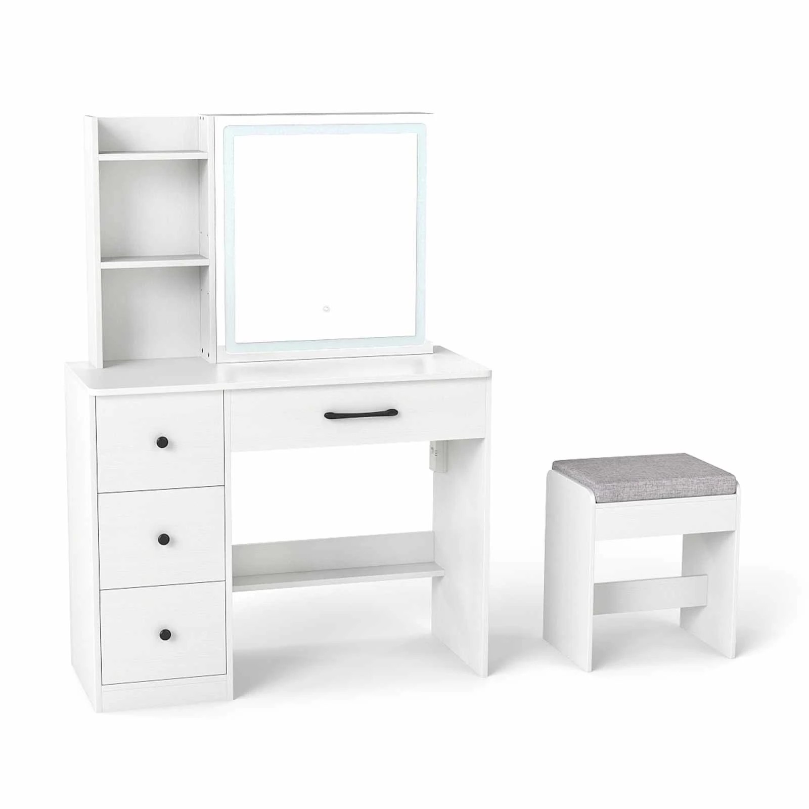 1 Costway LED Lighted Dressing Table Set Makeup Vanity Desk & Chair w/Sliding Mirror, 1 of 4