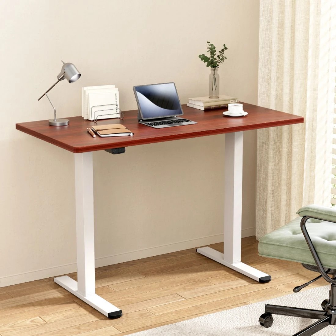 3 Artiss Standing Desk Motorised Dual Motor 120CM Walnut - Brown, 3 of 5