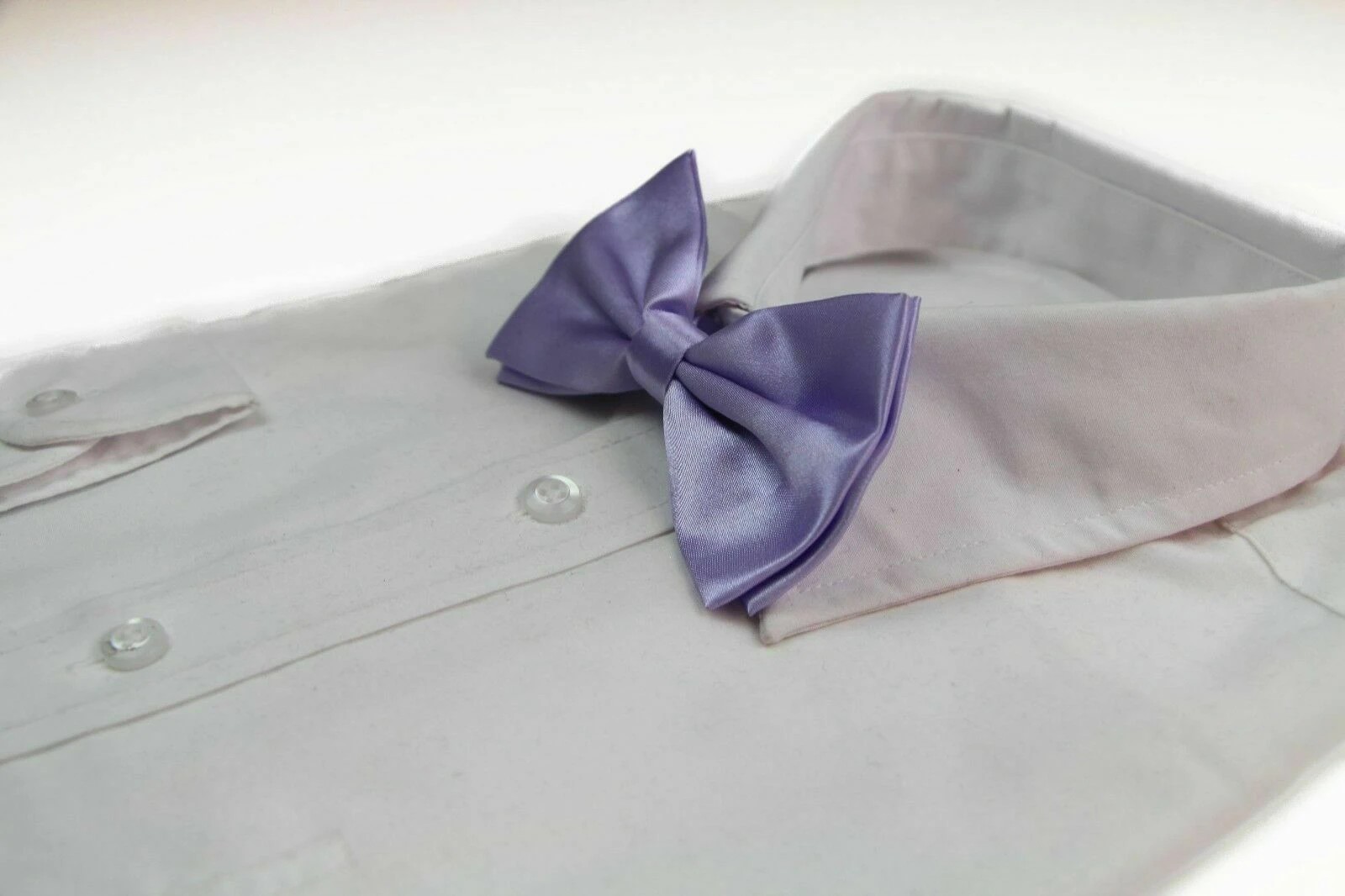 1 Zasel Mens Lavender Solid Plain Colour Bow Tie - Purple, 1 of 3