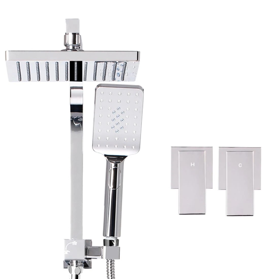 1 Cefito 8'' Rain Shower Head Set Handheld Square High Pressure wins Tap Chrome - Silver, 1 of 5