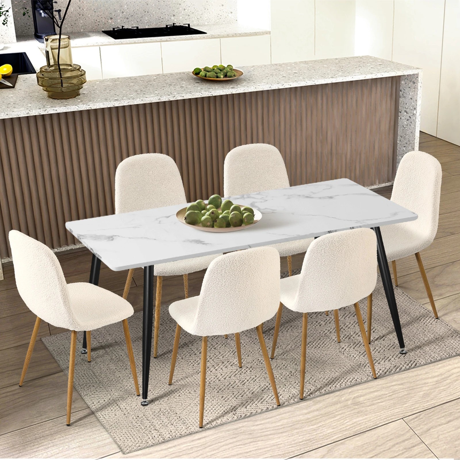 4 Oikiture 4x Dining Chairs Kitchen Accent Chair Lounge Sherpa - Multi, 4 of 9