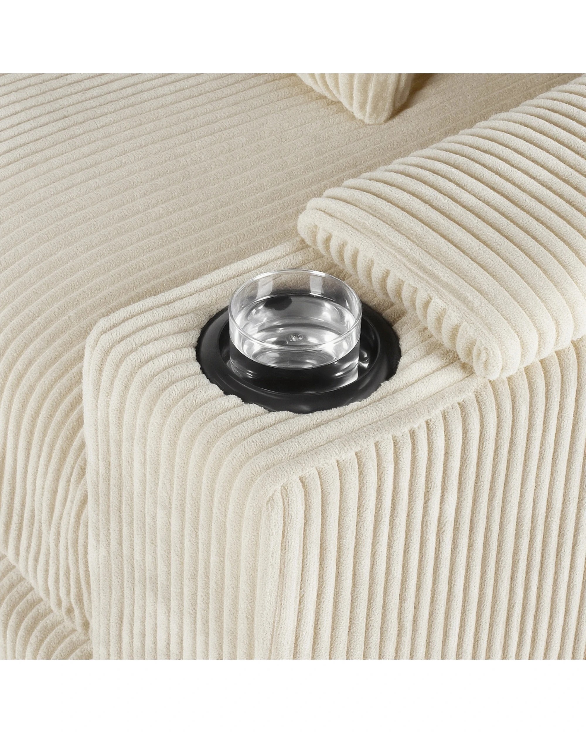 4 Advwin Sofa 256cm Corduroy Modular Couch with Storage Armrests and Cup Holder - Beige, 4 of 10