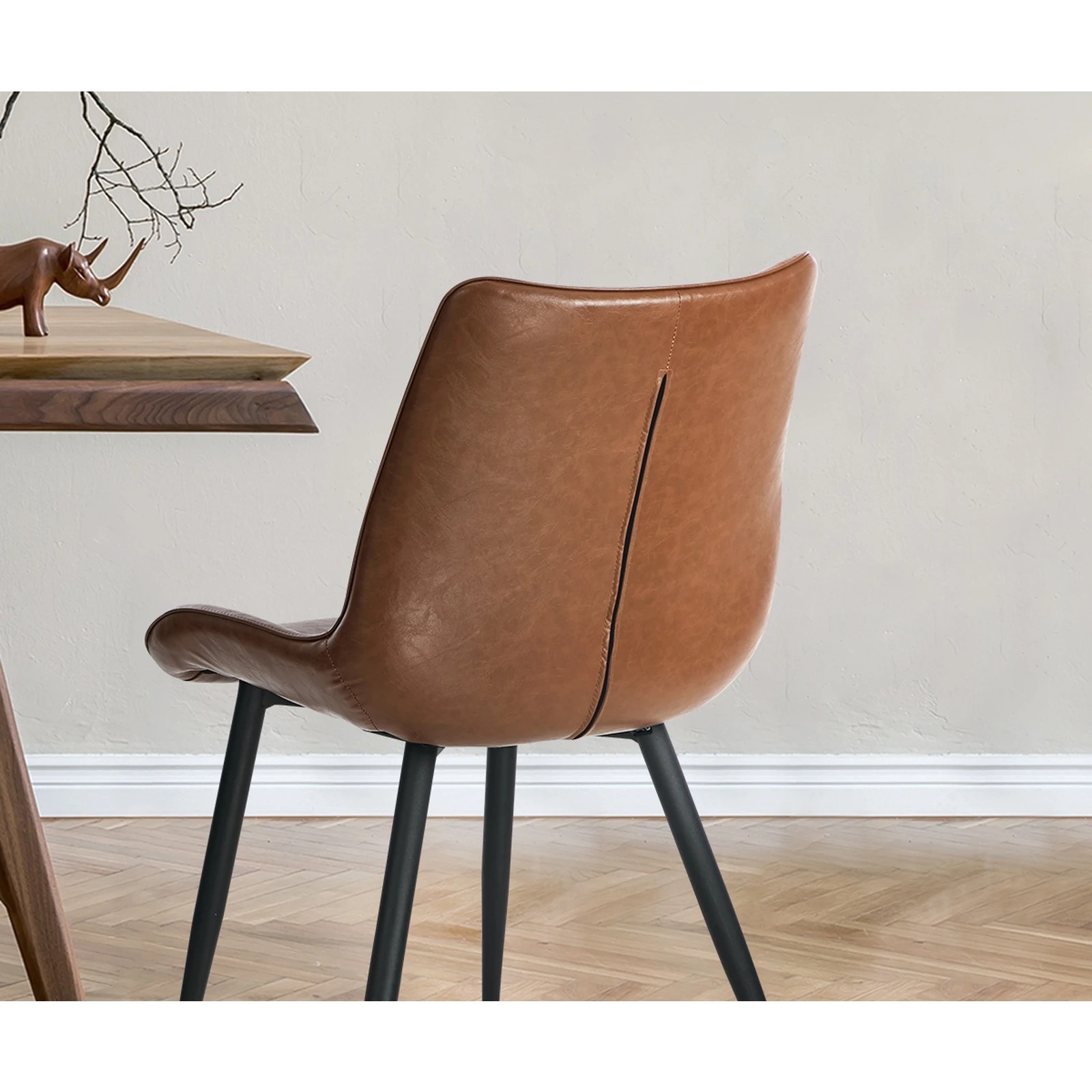 5 Oikiture 2x Dining Chairs Kitchen Accent Chairs Upholstered PU Leather - Brown, 5 of 10