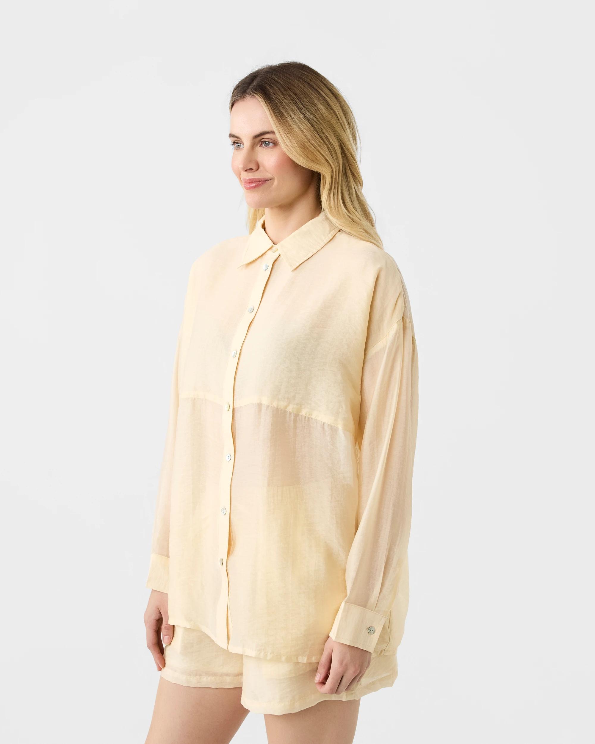 2 Long Sleeve Oversized Sheer Shirt Vanilla, 2 of 7