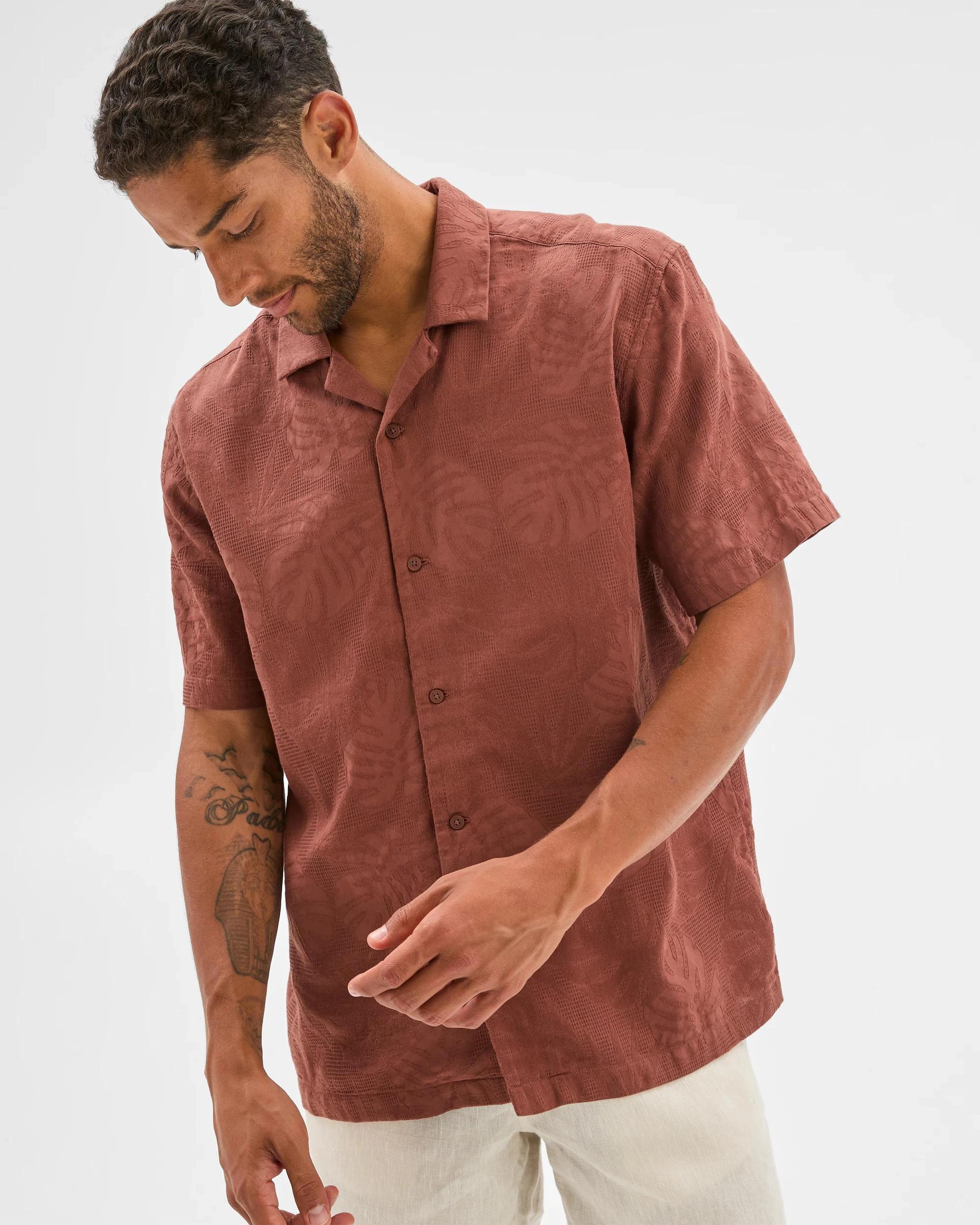 1 Target Australian Cotton Jacquard Floral Print Shirt RUST, 1 of 5