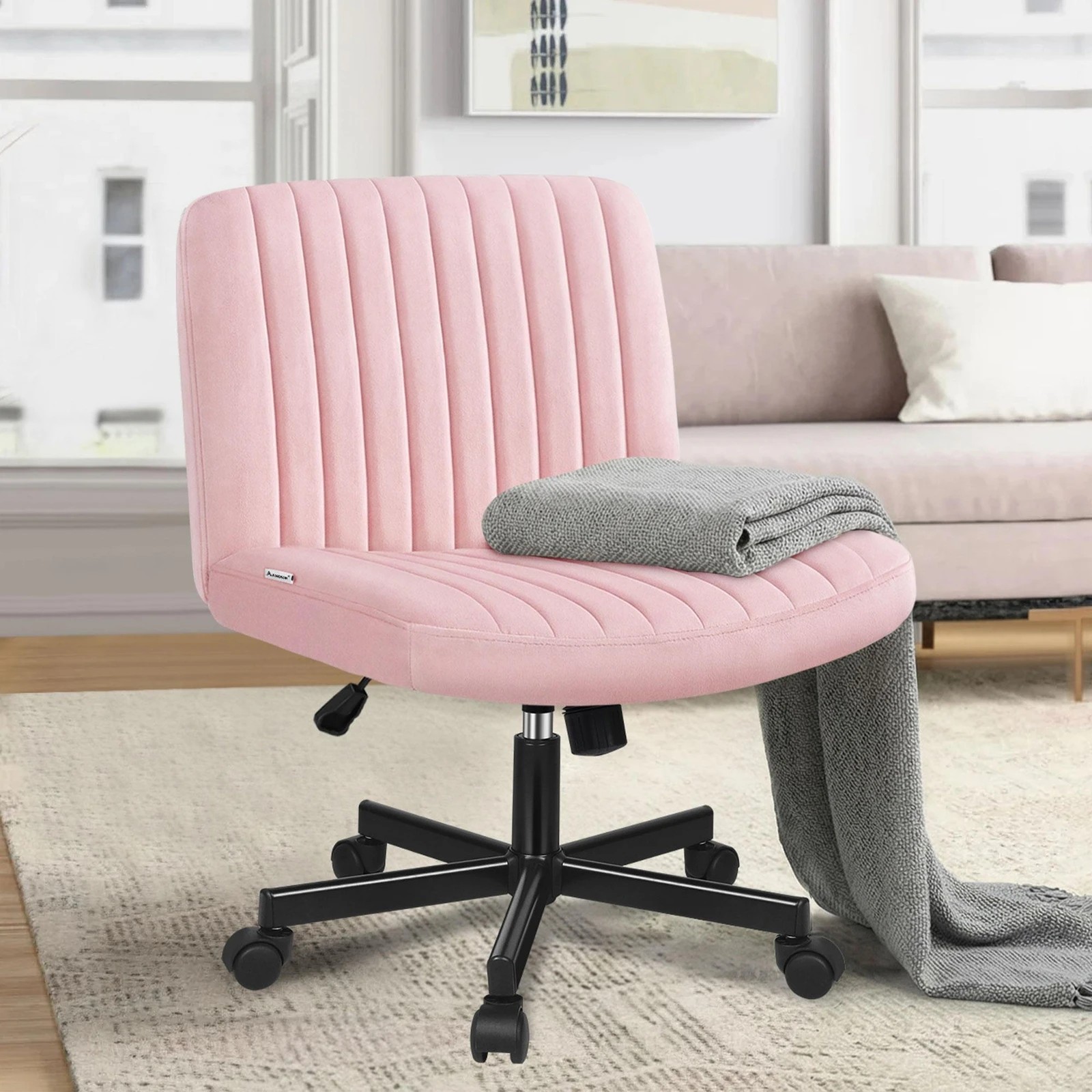6 Alfordson Office Desk Chair Computer Armless Wide Seat Mid Back Velvet - Pink, 6 of 9