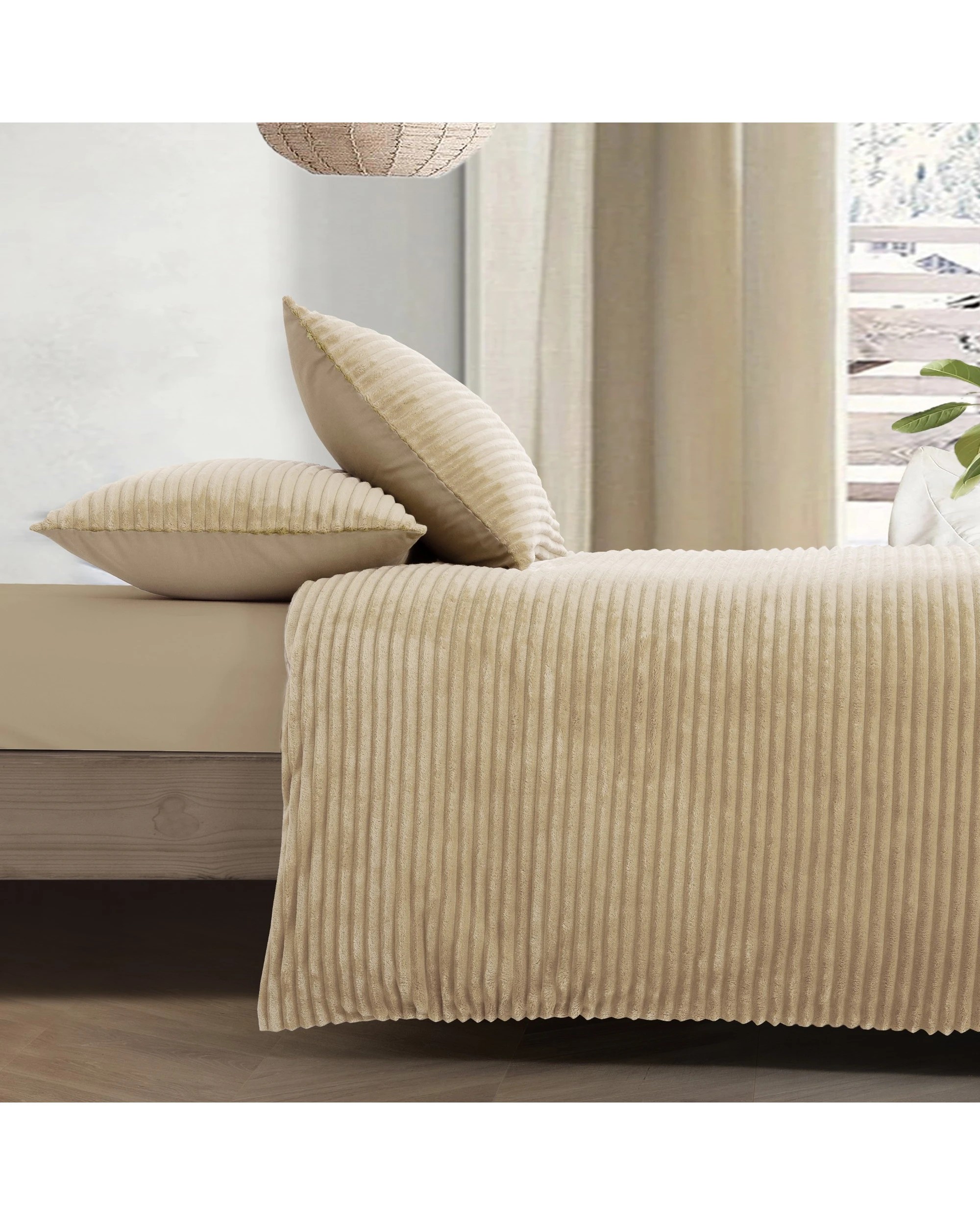 4 Dreamaker Signature Embossed Corduroy Fleece Quilt Cover Set - Single Bed - Natural Fawn, 4 of 8