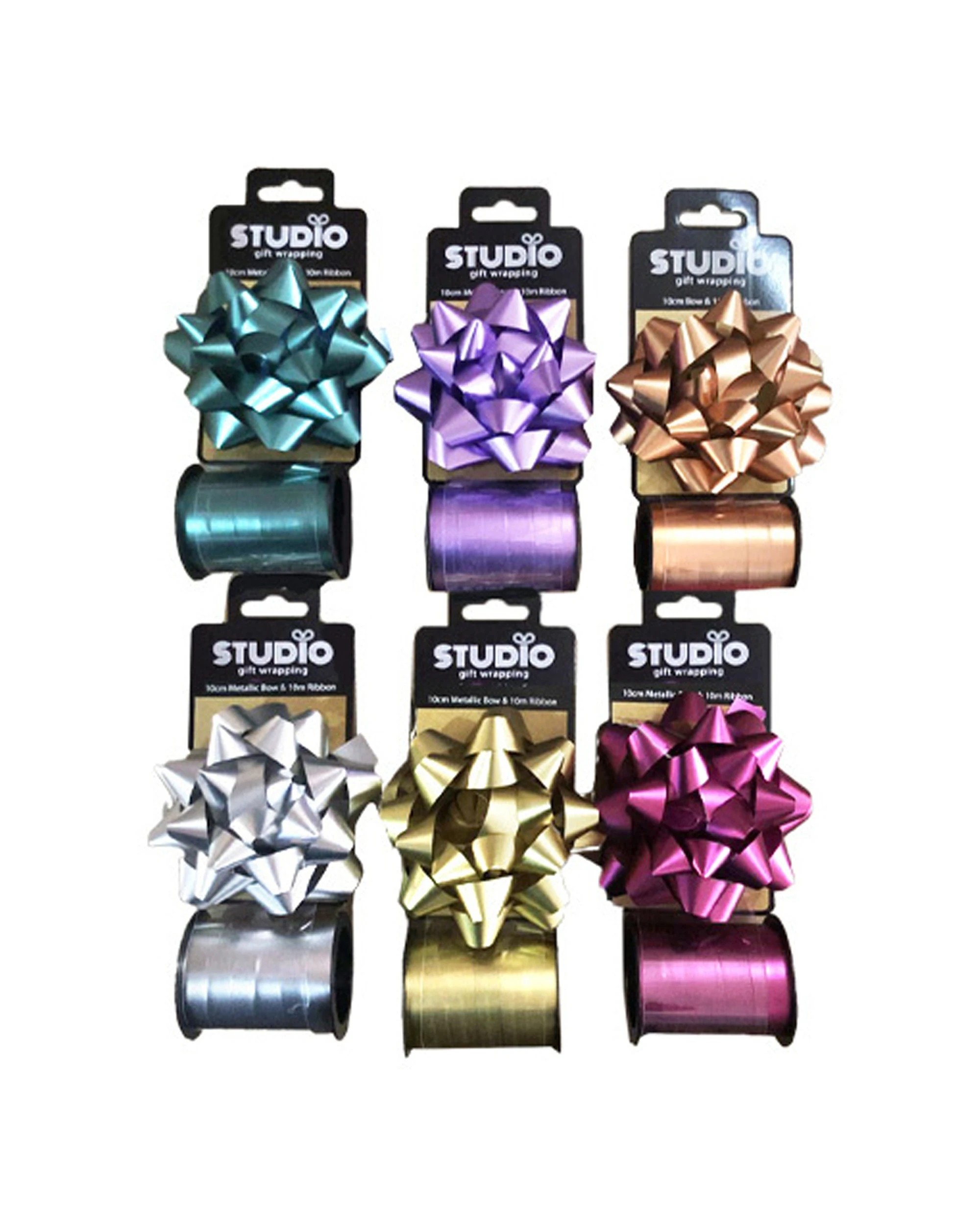 3 Studio Gift Wrapping Metallic Matt Bow & Ribbon Set Colours Decoration - Assorted, 3 of 3