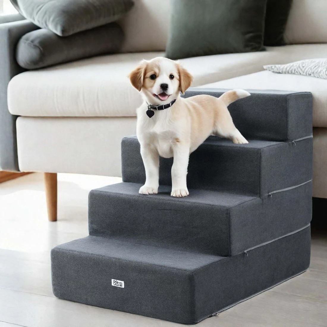 3 i.Pet 60cm Dog Ramp 4 Steps Foam Dog Cover Stairs Portable Pet Ladder For Sofa Bed - Grey, 3 of 4