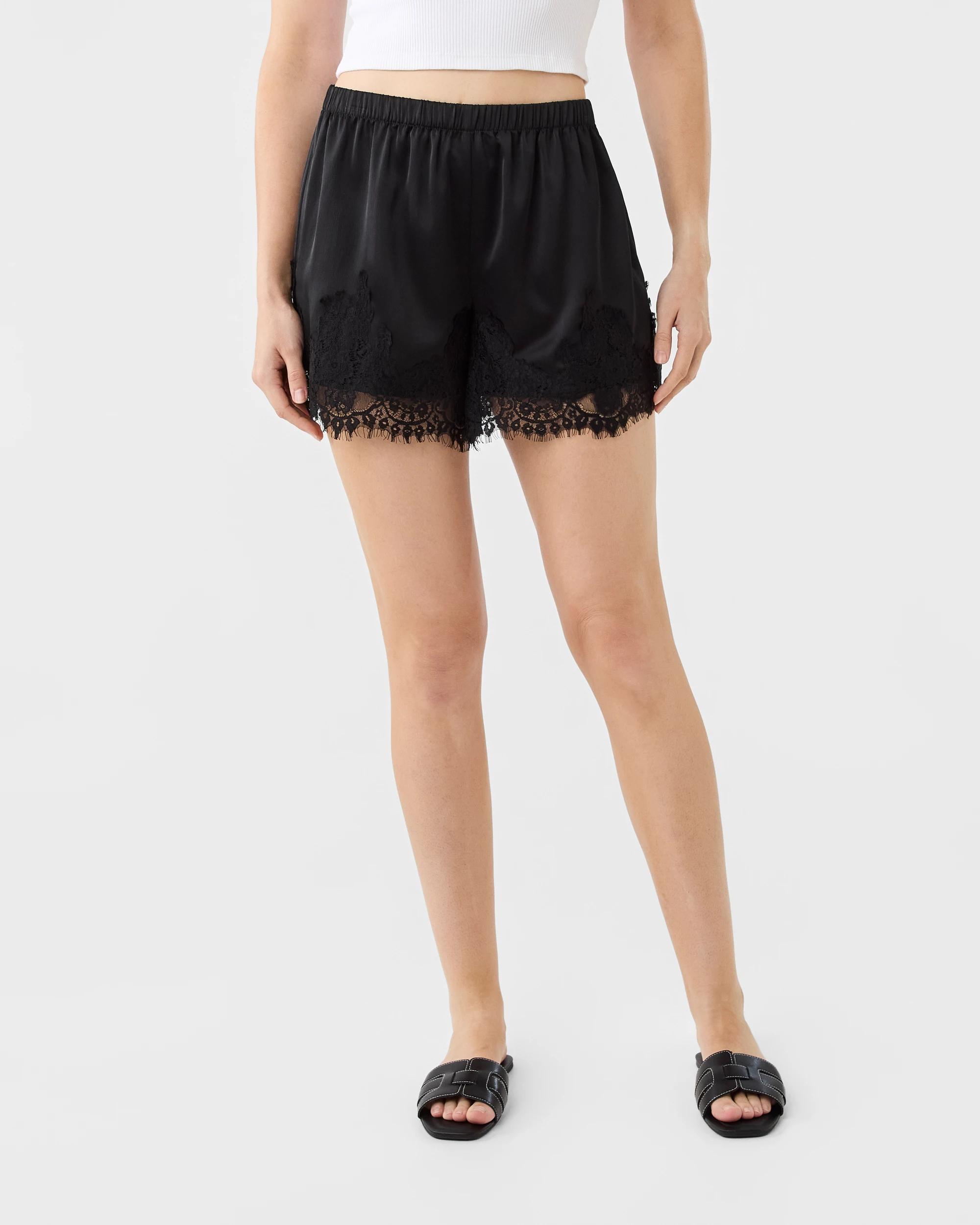 6 Lace Trim Satin Shorts Black, 6 of 6