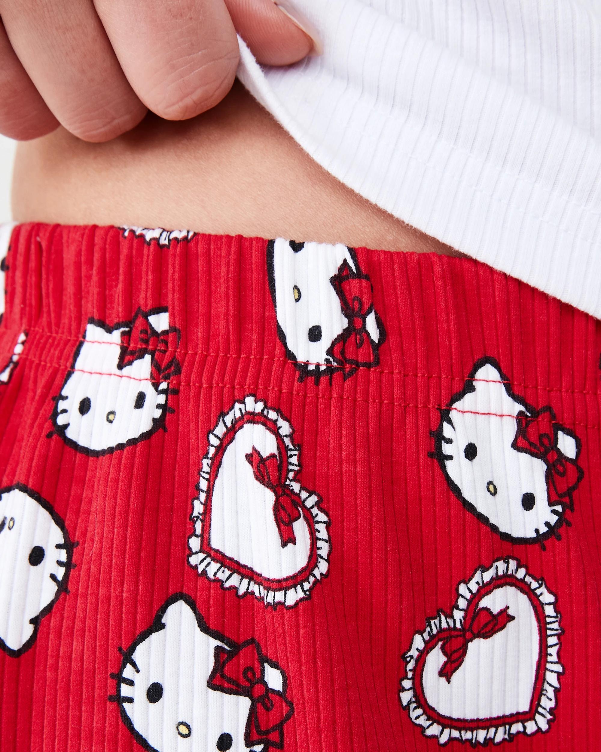 8 Hello Kitty License Sleeveless Rib Lace Trim Tank and Shorts Pyjama Set Hk Heart, 8 of 10