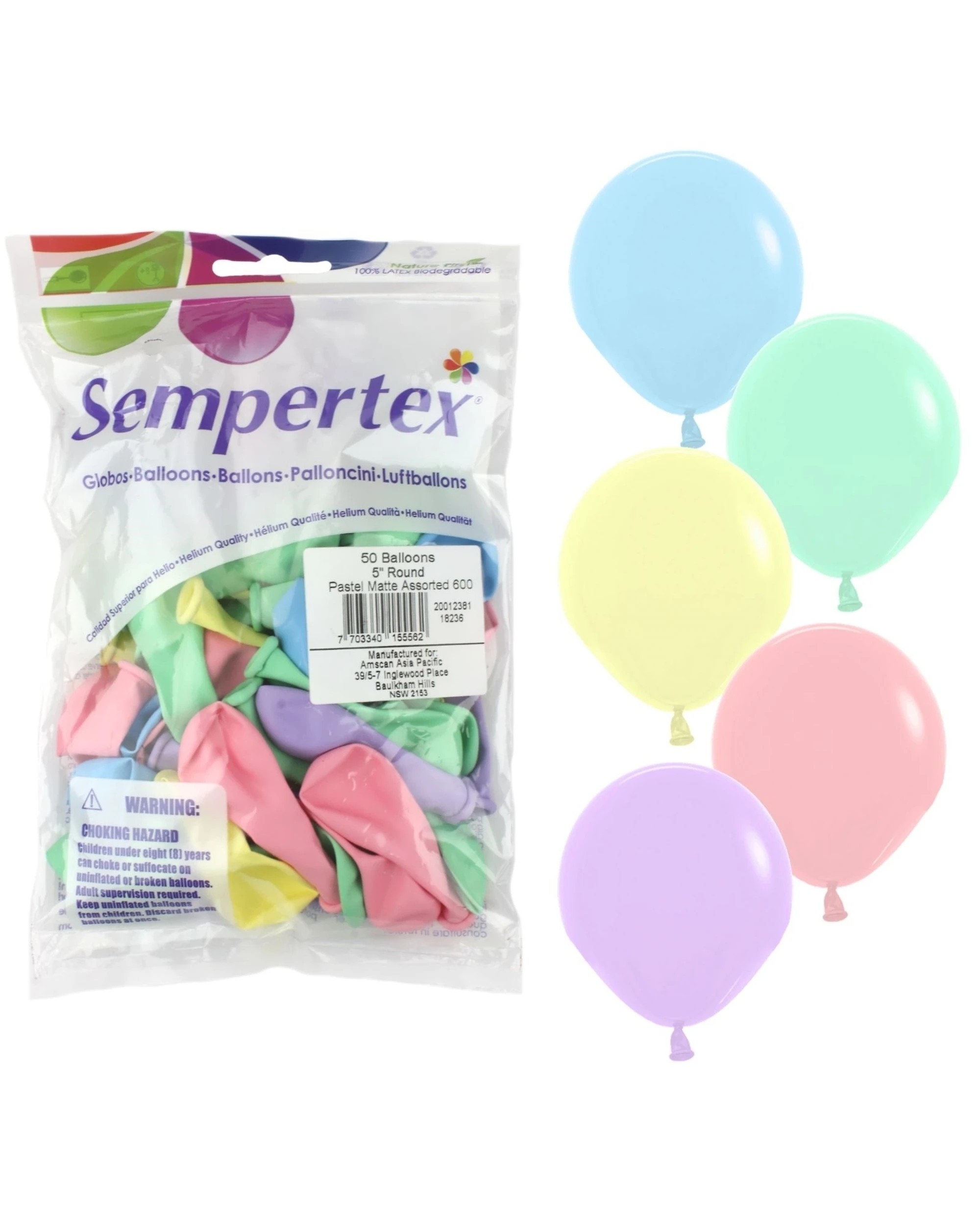 2 Sempertex Sempertex Pastel Latex Small 12cm Balloons Pack of 50 - Pastel Assorted, 2 of 2