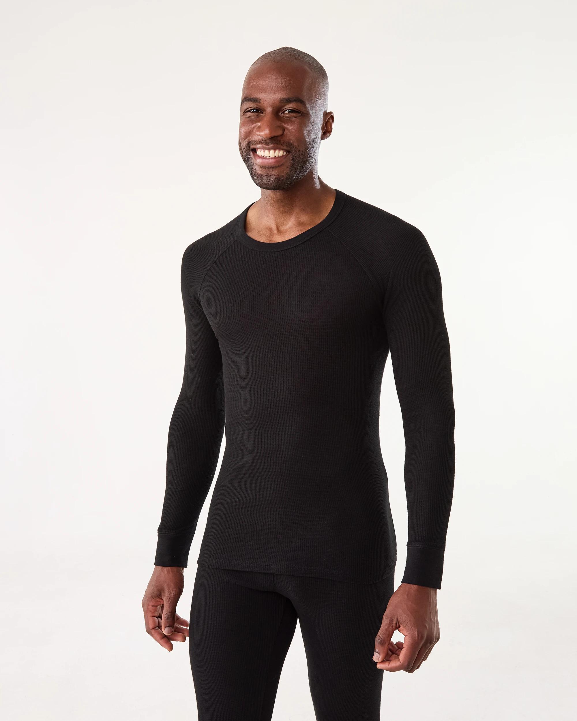 1 Long Sleeve Mini Waffle Thermal Top Black, 1 of 4