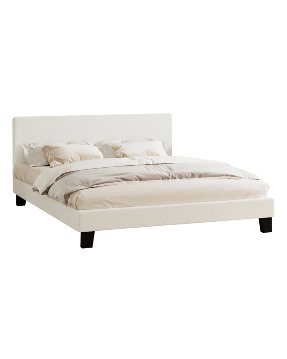 Oikiture Bed Frame King Size Boucle - White