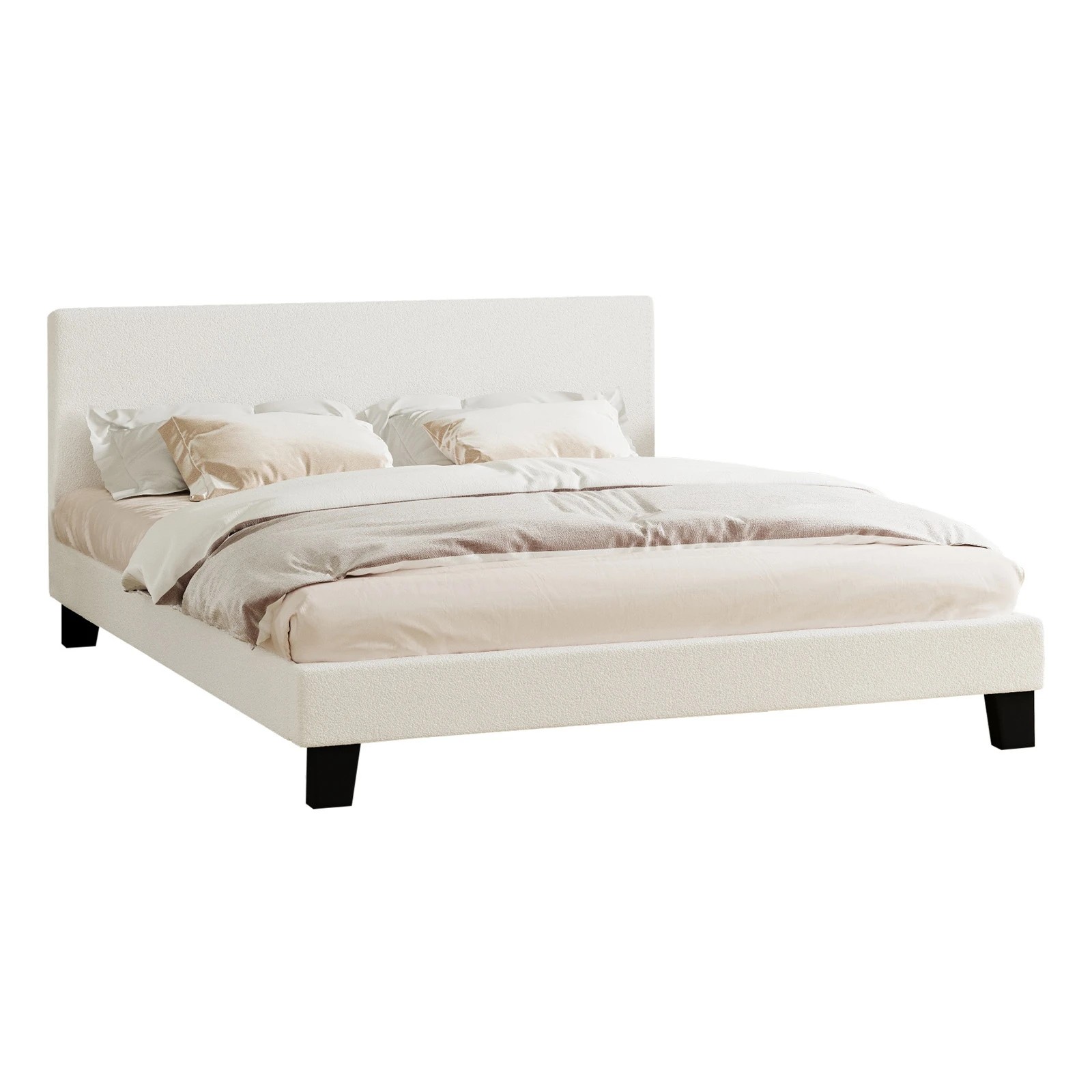 1 Oikiture Bed Frame King Size Boucle - White, 1 of 10