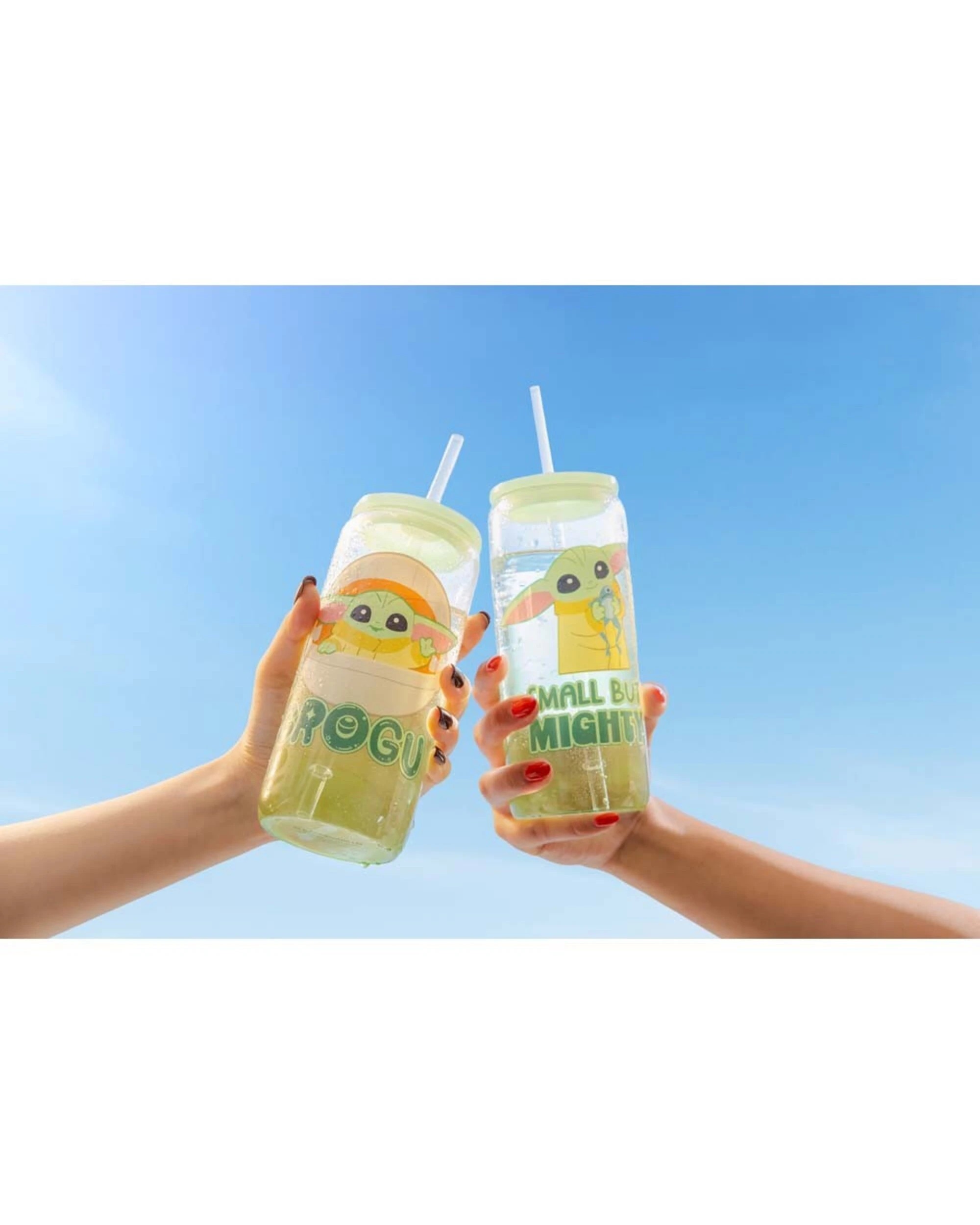 4 Star Wars - The Mandalorian - Grogu Glass Cup with Straw Twin Pack - Green, 4 of 4