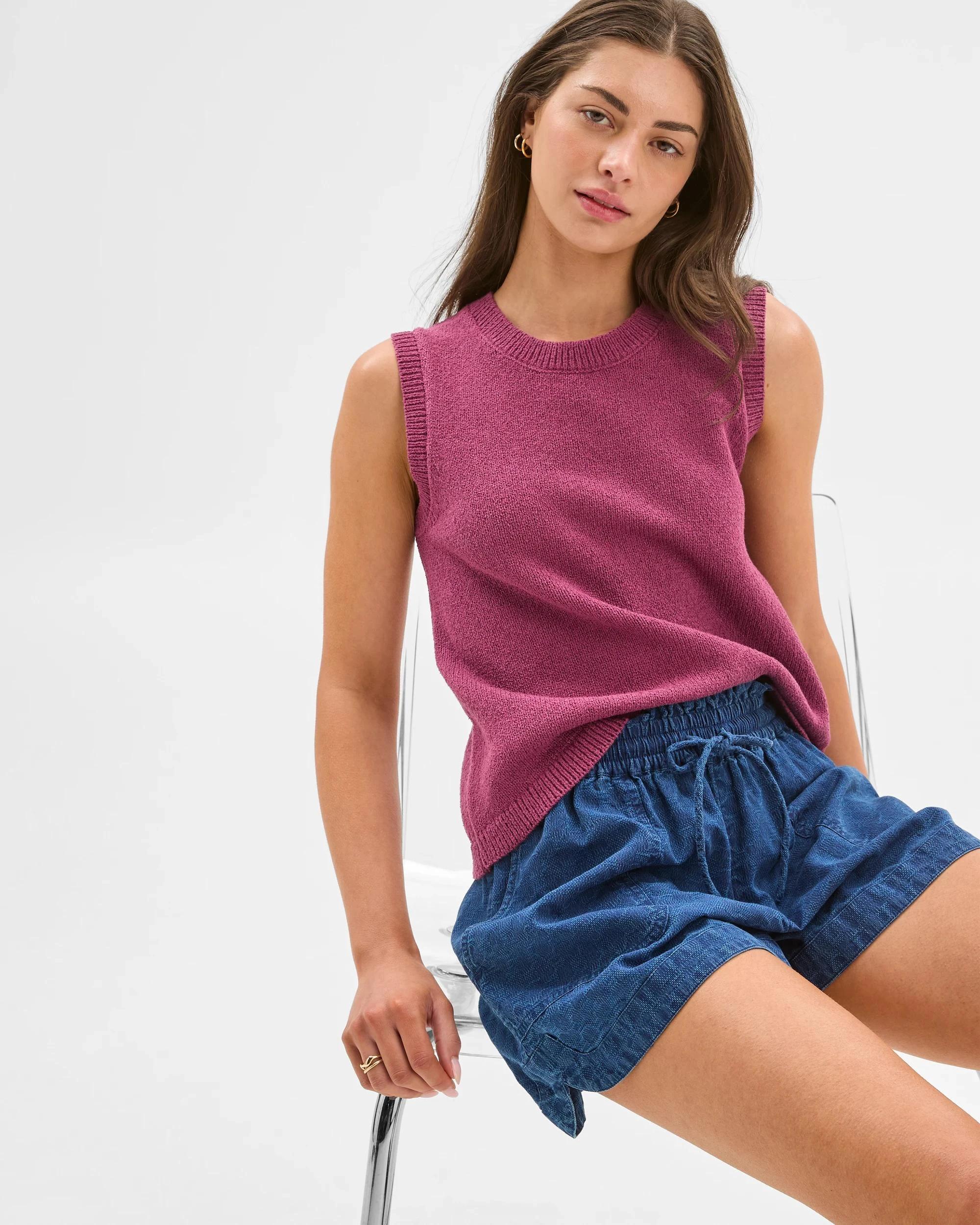 6 Target Petites Australian Cotton Blend Mini Boucle Knit Tank Top DAMSON, 6 of 6