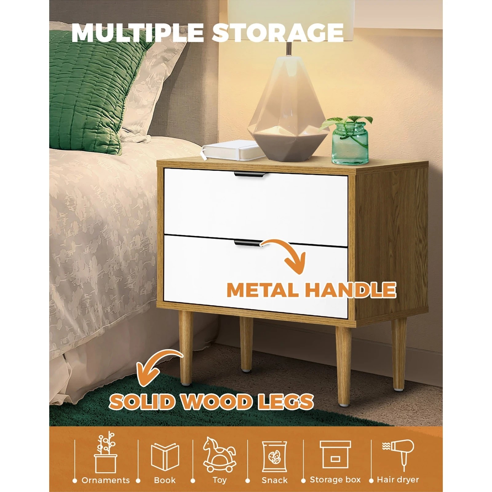 7 Oikiture Bedside Tables 2 Drawers Side Table Nightstand
 - Multi, 7 of 10