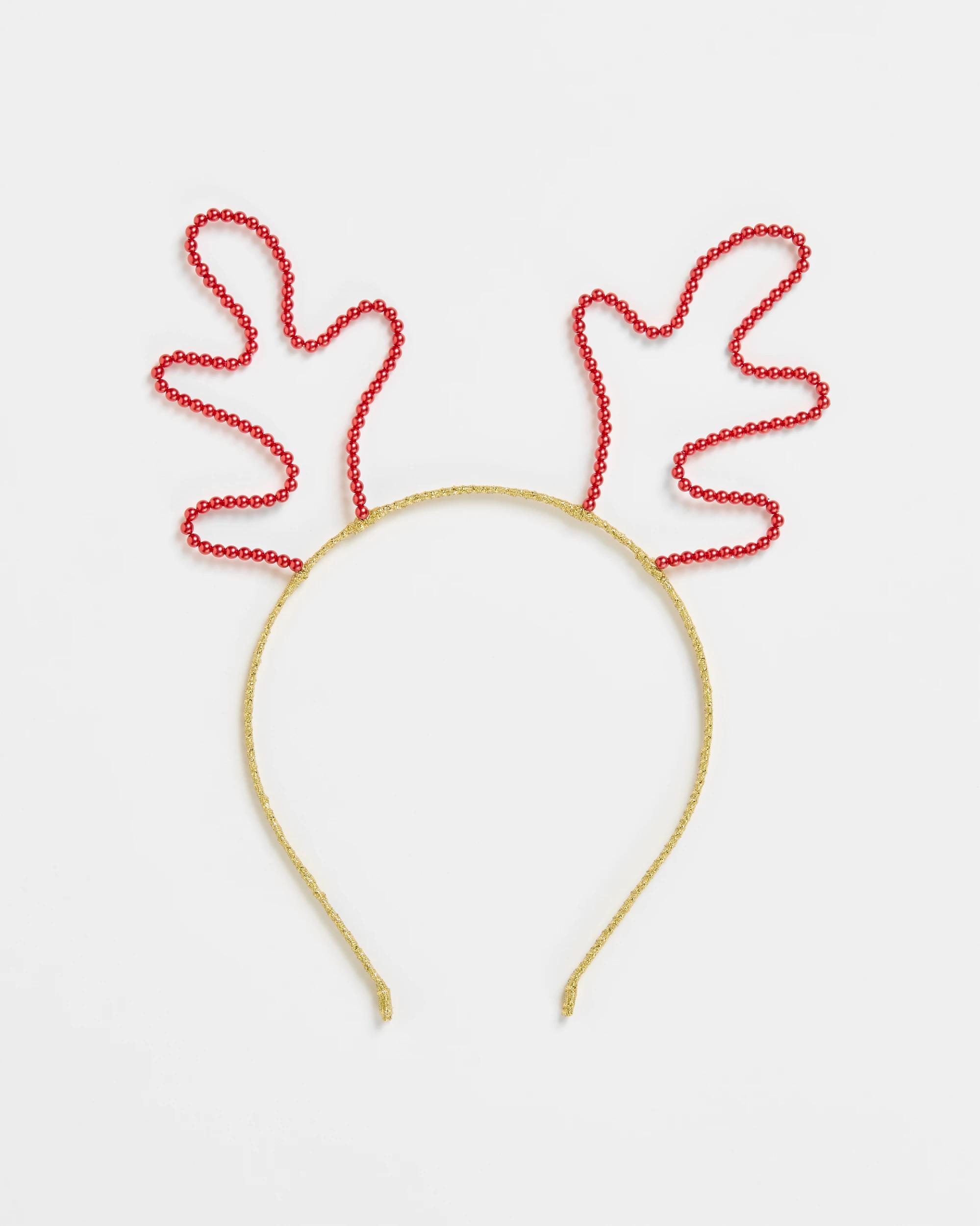 1 Target Christmas Beaded Reindeer Headband RED, 1 of 3