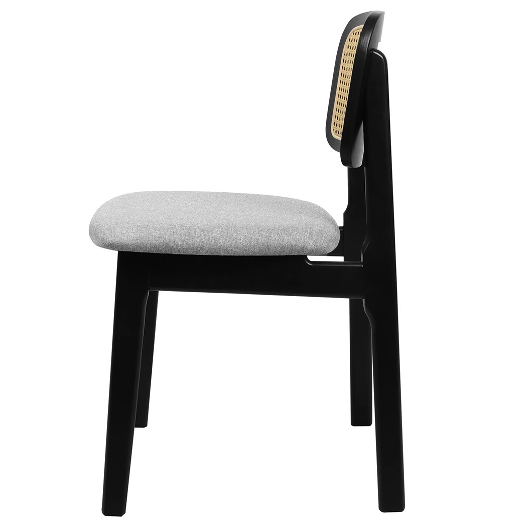 2 Levede 8Pcs Dinning Chair Solid Wood Fabric Seat in Black Colour, 2 of 6