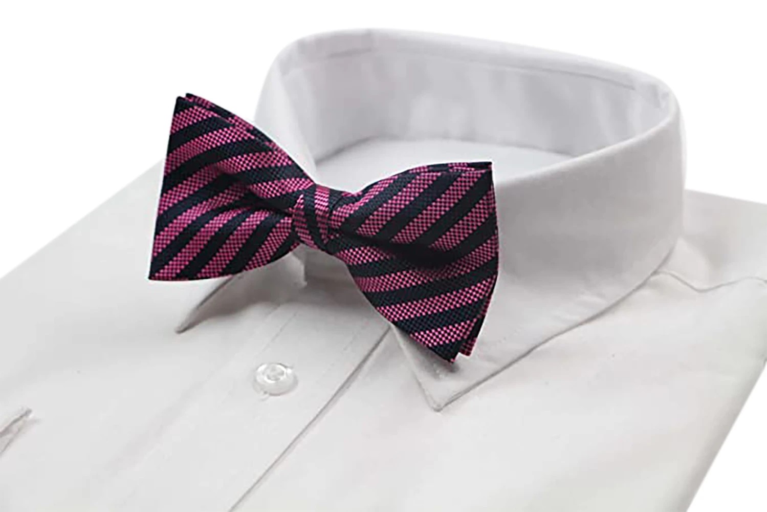 4 Zasel Mens Pink & Navy Stripe Patterned Bow Tie - Multi, 4 of 4