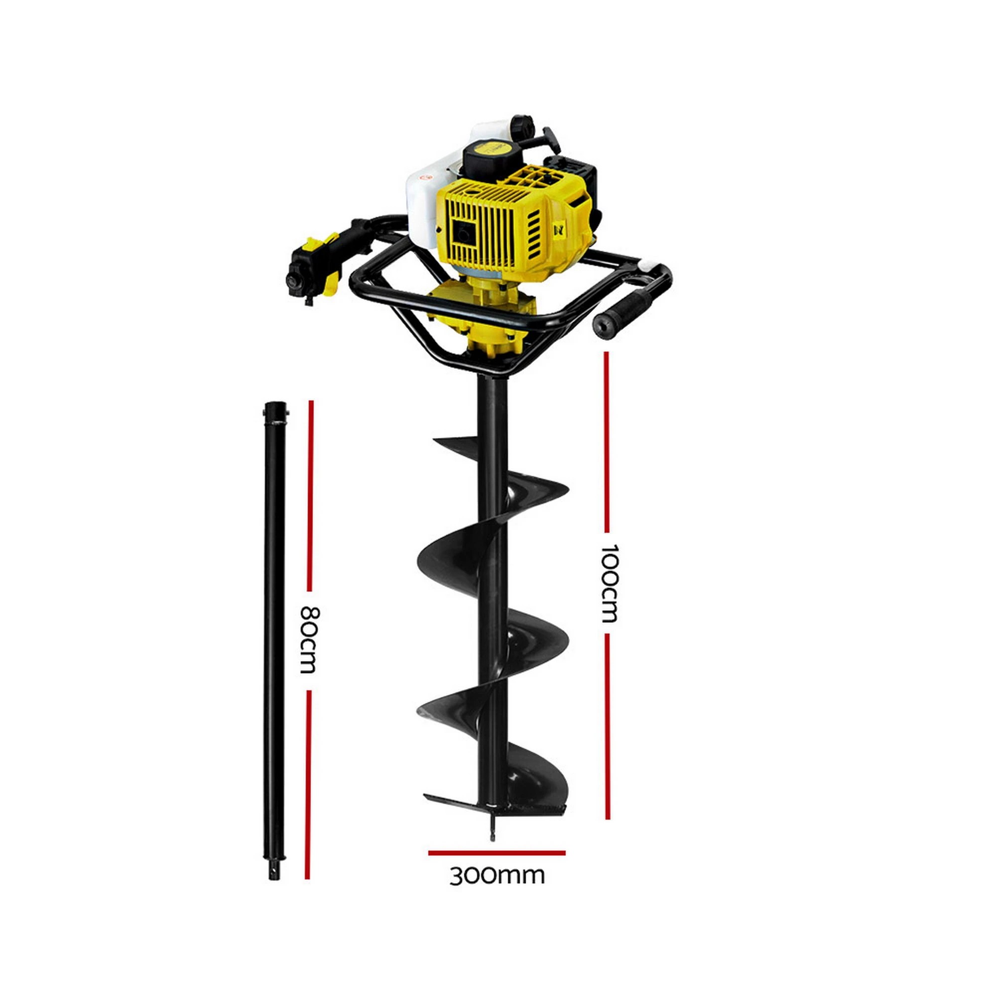 2 Giantz Post Hole Digger 300mm Petrol Drill Auger Extension Bits - Yellow, 2 of 3