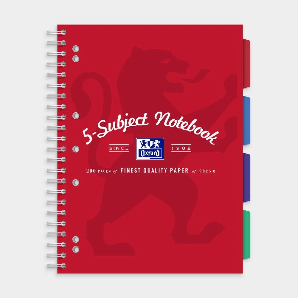 5 Oxford A4 5 Subject Notebook 200 Pages with Scribzee App Red, 5 of 7