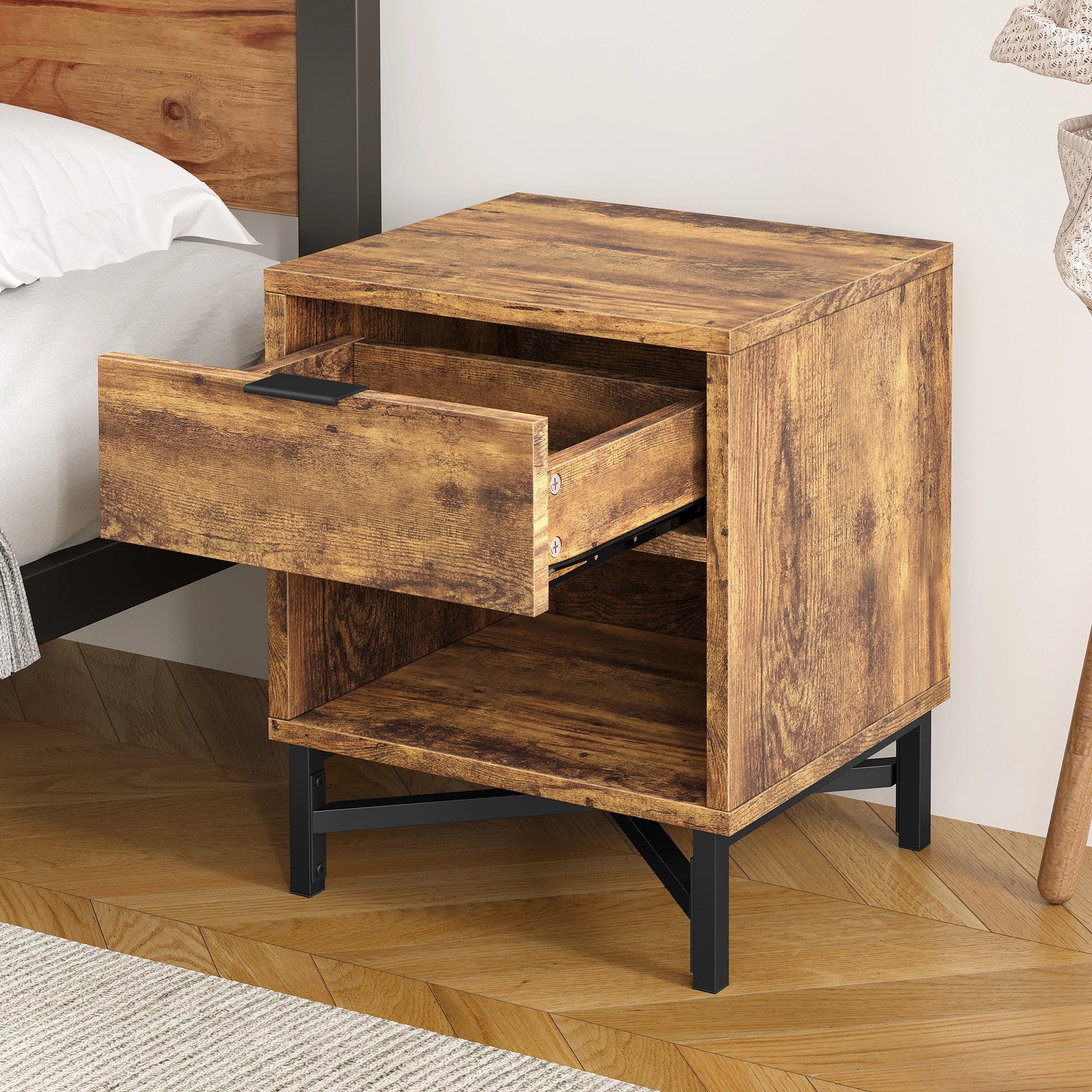 5 Alfordson Bedside Table Retro Nightstand Side Cabinet Storage Shelf - Oak, 5 of 10